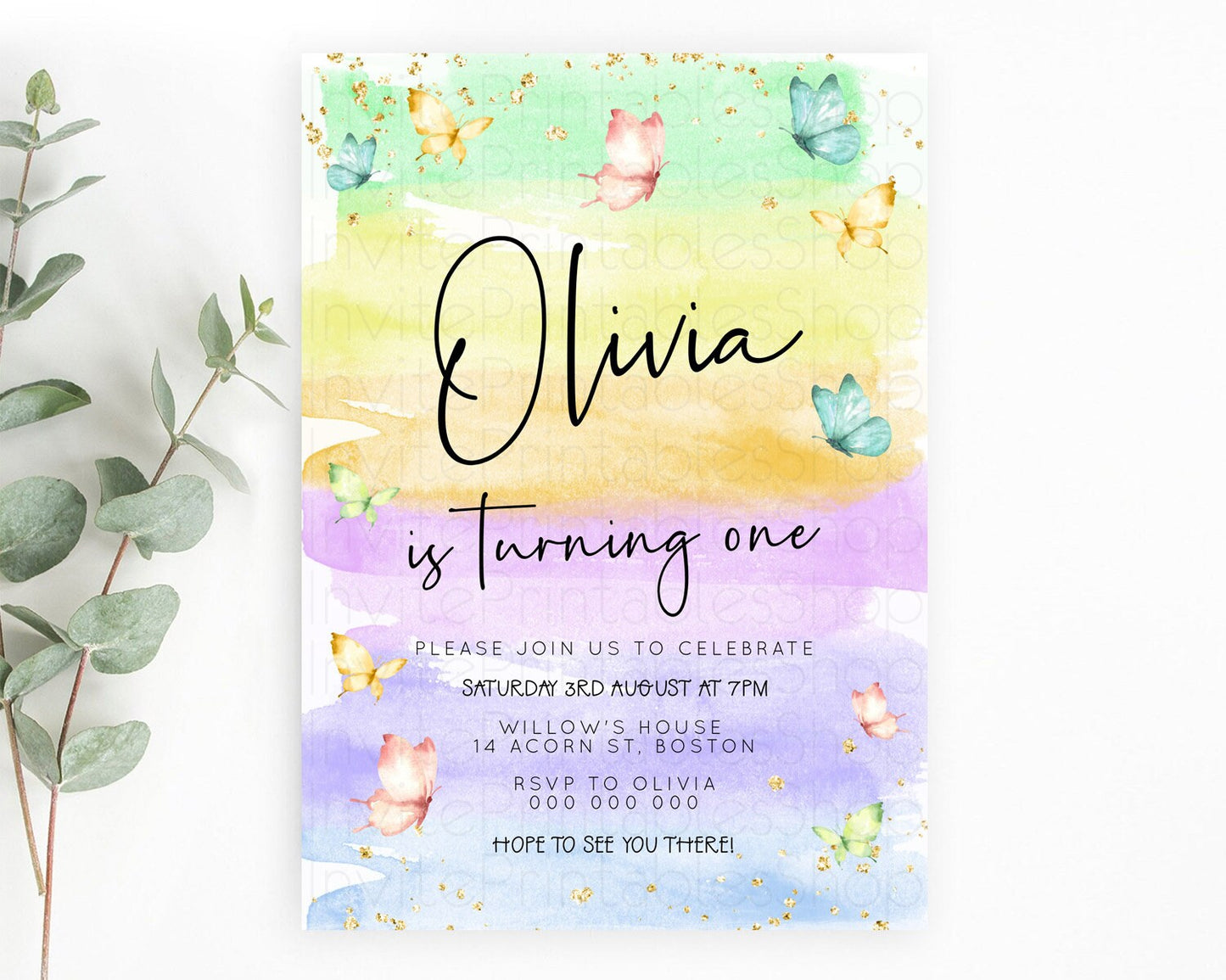 Pastel Butterfly Birthday Invitation Butterfly Birthday Invitation Whimsical Butterfly Enchanted Garden 1st 2nd Birthday Invitation D23181