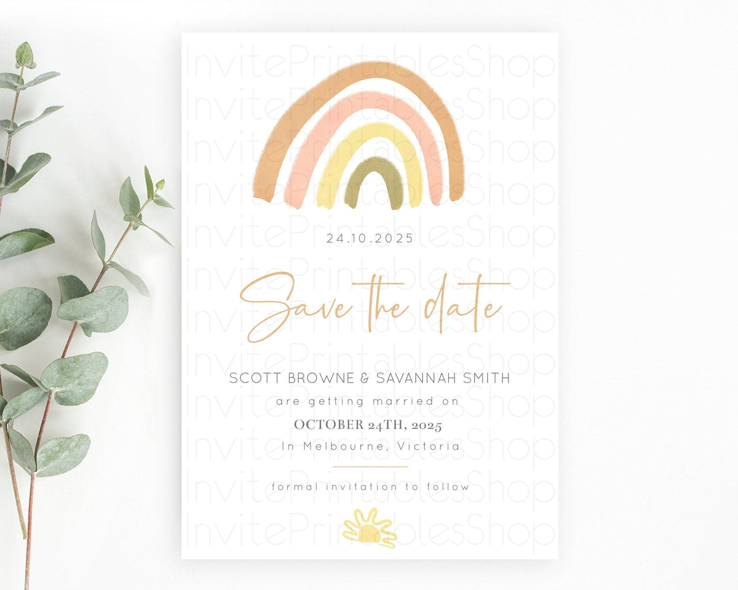 Pastel Rainbow Save The Date Template Boho Colorful Rainbow Party Rainbow Baby Theme For 1st Birthday Baptism Baby Shower Wedding D10684