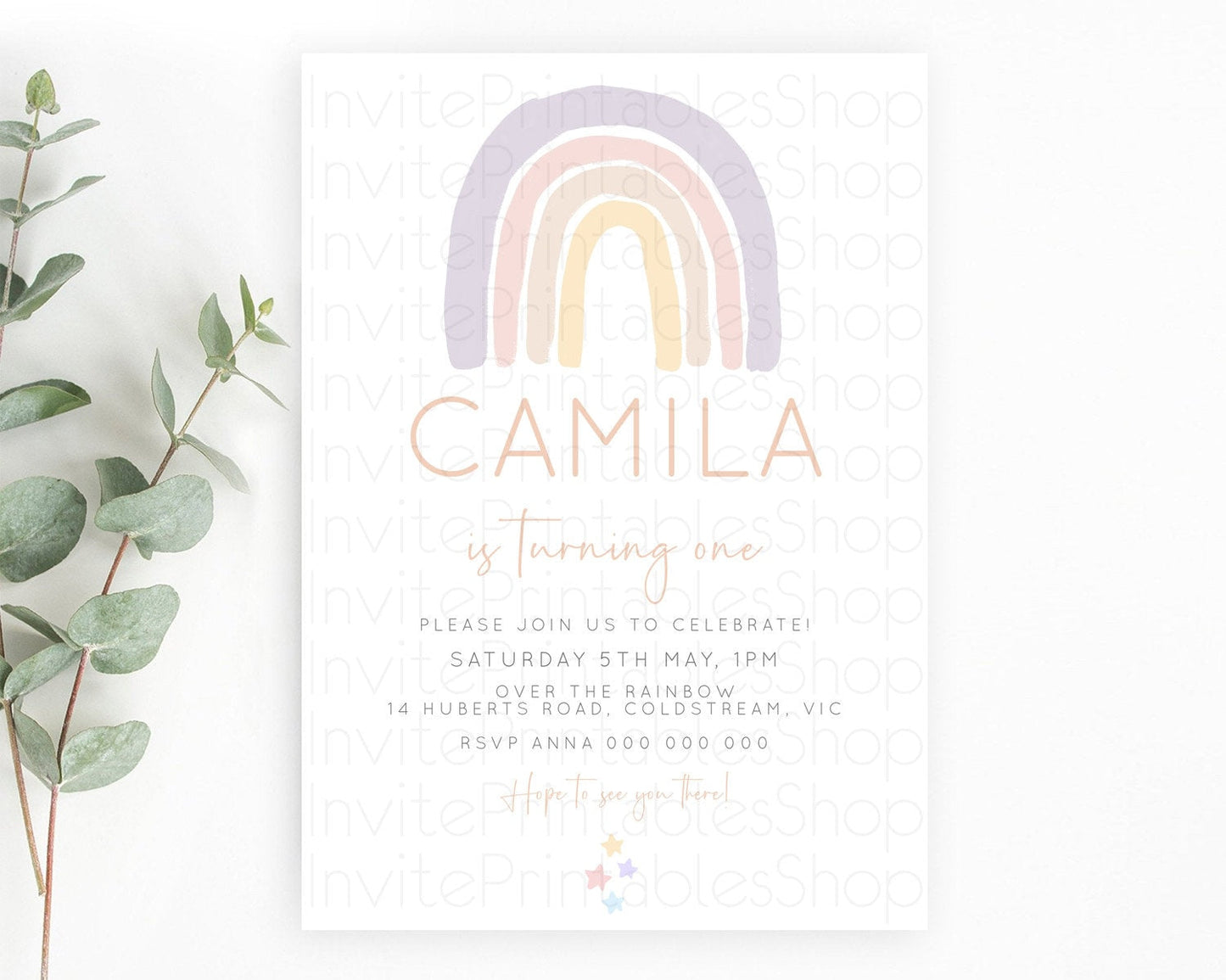 Pastel Rainbow Birthday Invitation Pastel Rainbow Invitation Rainbow Invitation Pastel Invitation Boho Rainbow 1st First Birthday D23096