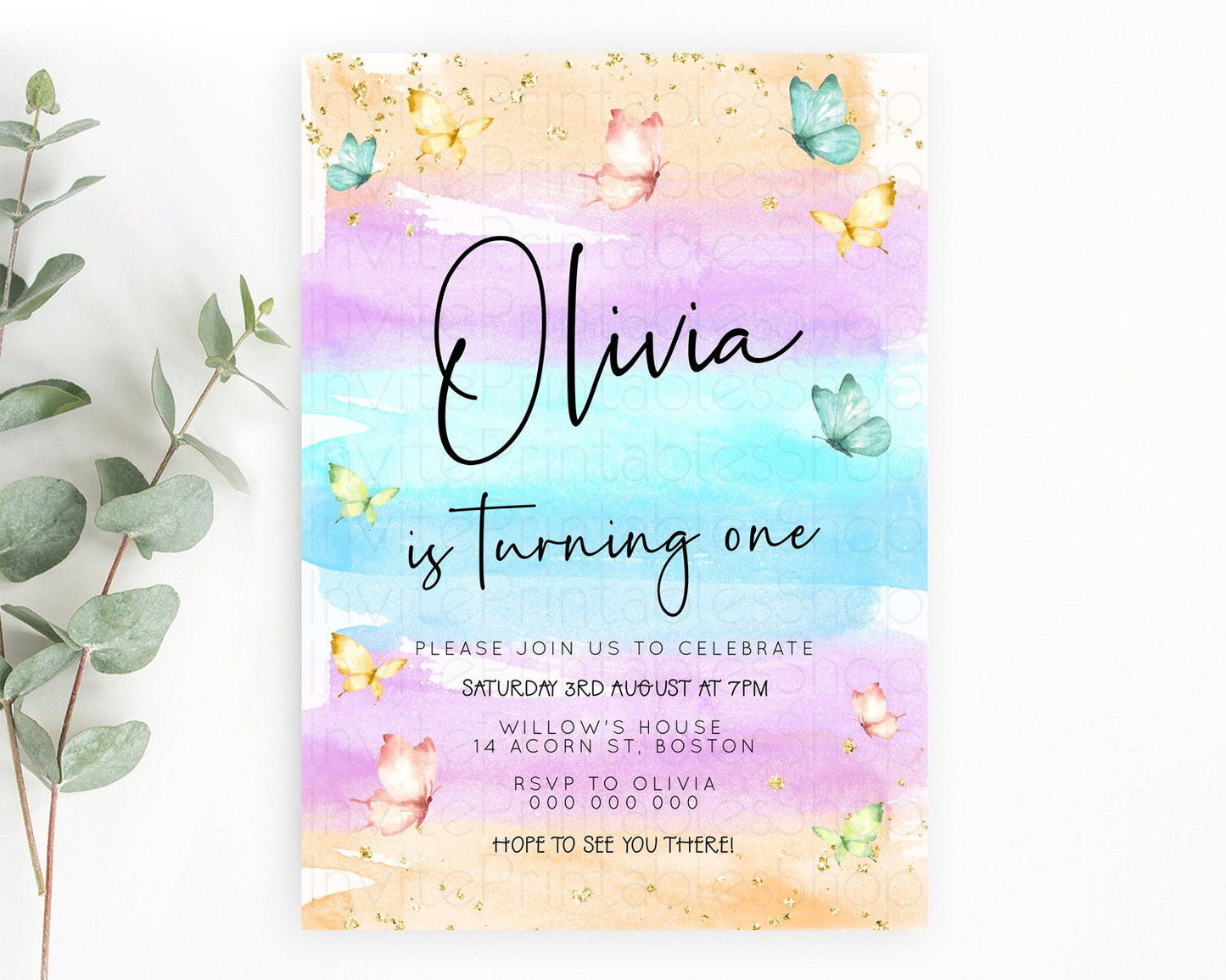 Pastel Butterfly Birthday Invitation Butterfly Birthday Invitation Whimsical Butterfly Enchanted Garden 1st 2nd Birthday Invitation D23178