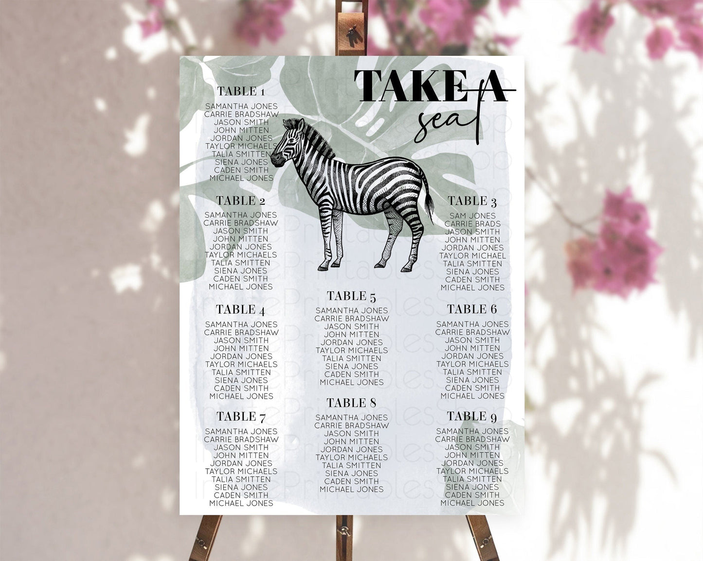 Zebra Seating Chart Zebra Seating Sign Zebra Take A Seating Chart Zebra Safari Adventure Decor Zoo Party Zebra Palm Leaf Decor D10814