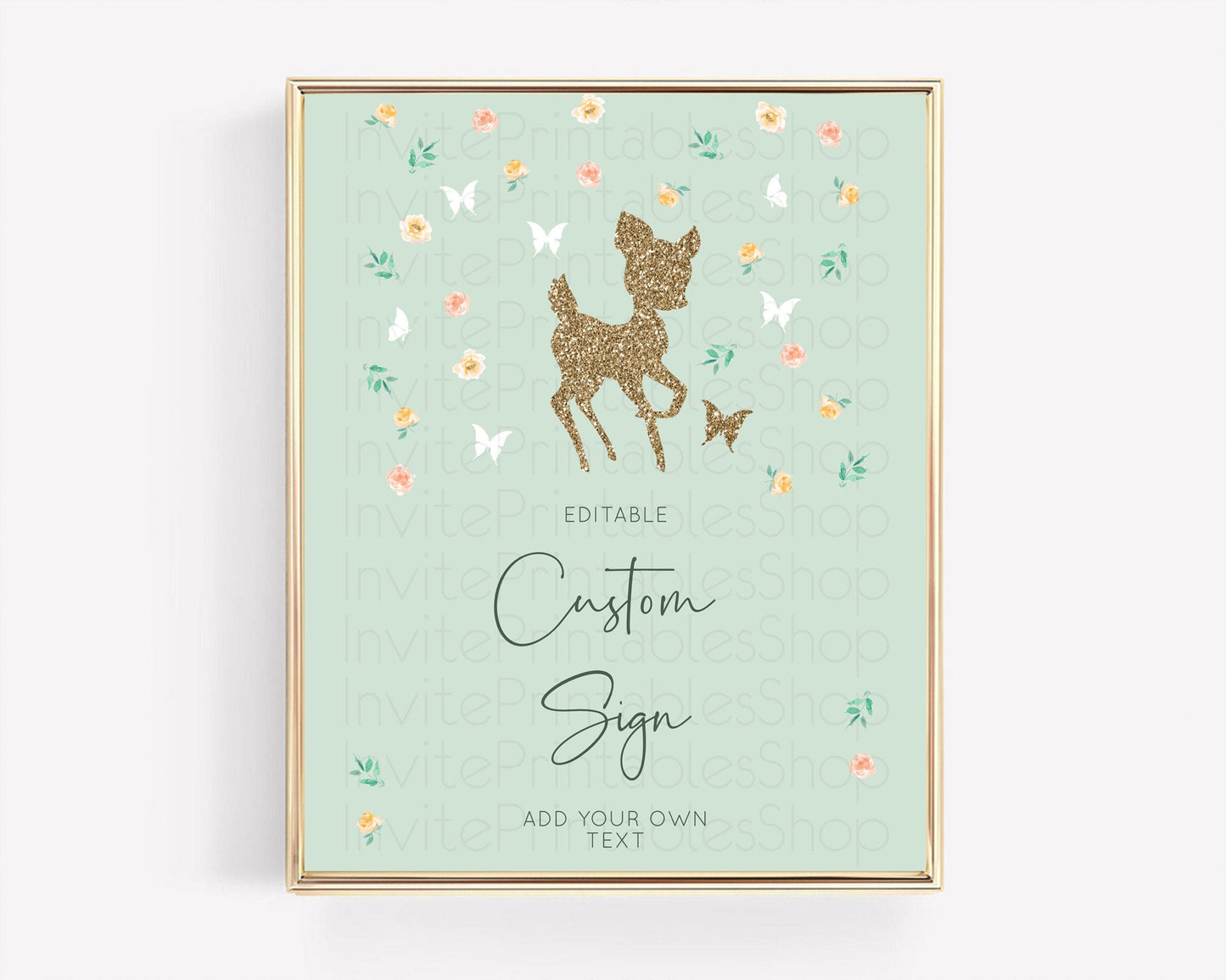 Fawn Deer Sign Pastel Floral Deer Table Sign Decor Enchanted Forest Butterfly Party 1st Birthday Baptism Baby Shower Bridal Shower D10385