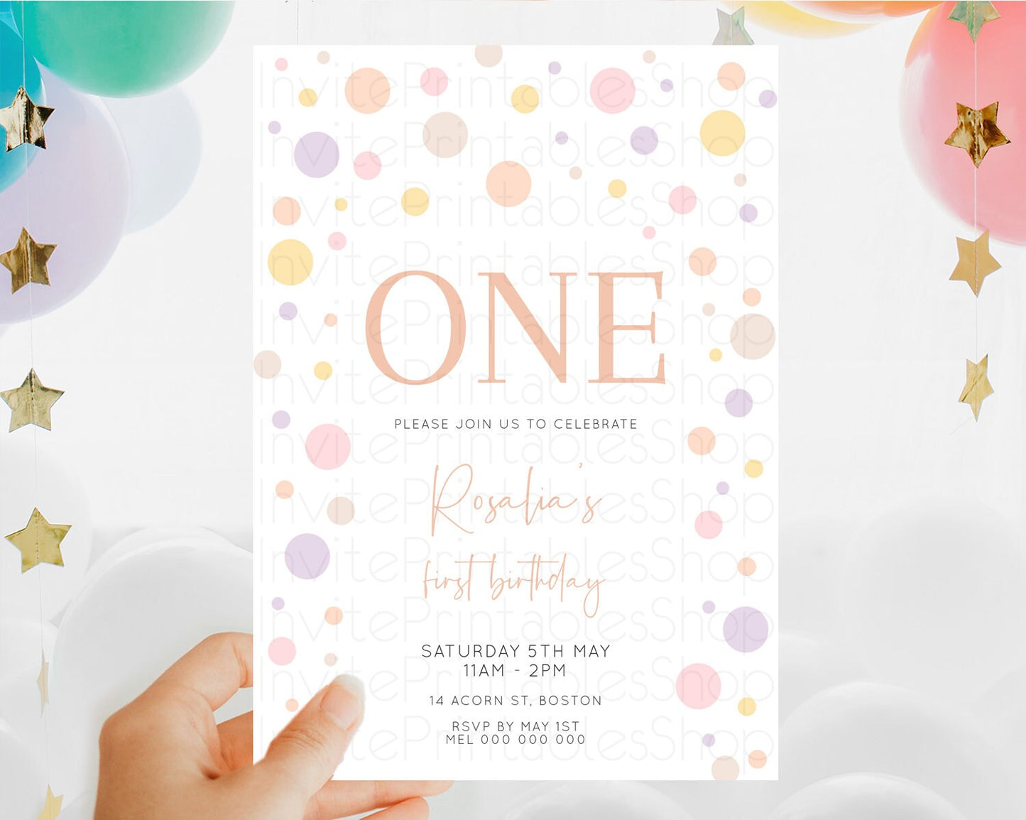 Pastel Birthday Invitation Pastel Confetti Birthday Invitation Bubbles Invitation Colorful Rainbow Confetti 2nd 1st First Birthday D10759
