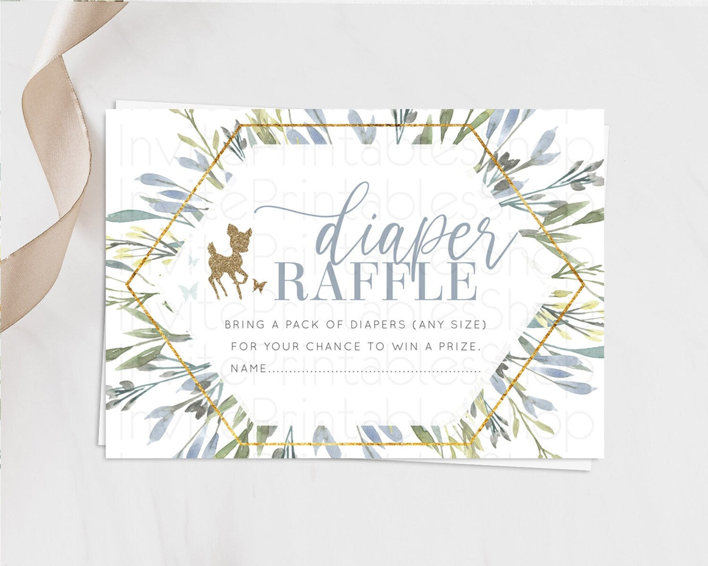 Fawn Diaper Raffle Card Deer Diaper Insert Floral Deer Diaper Ticket Enchanted Forest Butterfly Pastel Baby Shower Raffle Game D10534