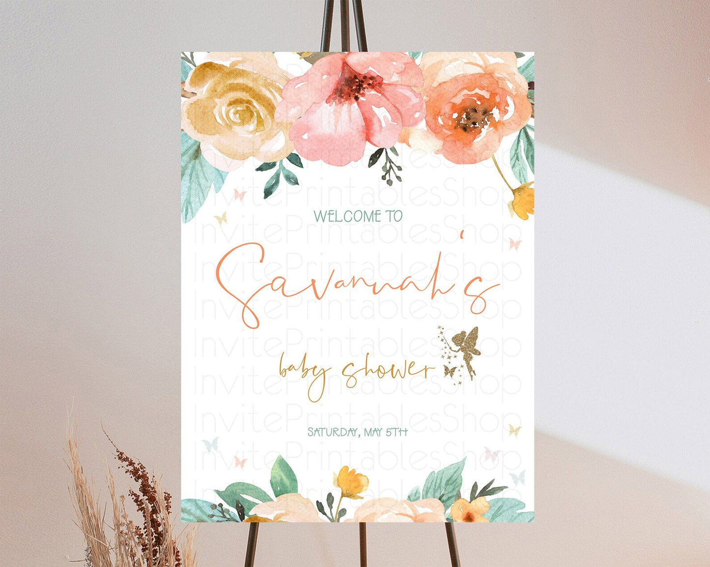 Fairy Baby Shower Welcome Sign Fairy Welcome Board Enchanted Garden Pastel Floral Butterfly Decor Secret Garden Fairy Welcome Sign D10346