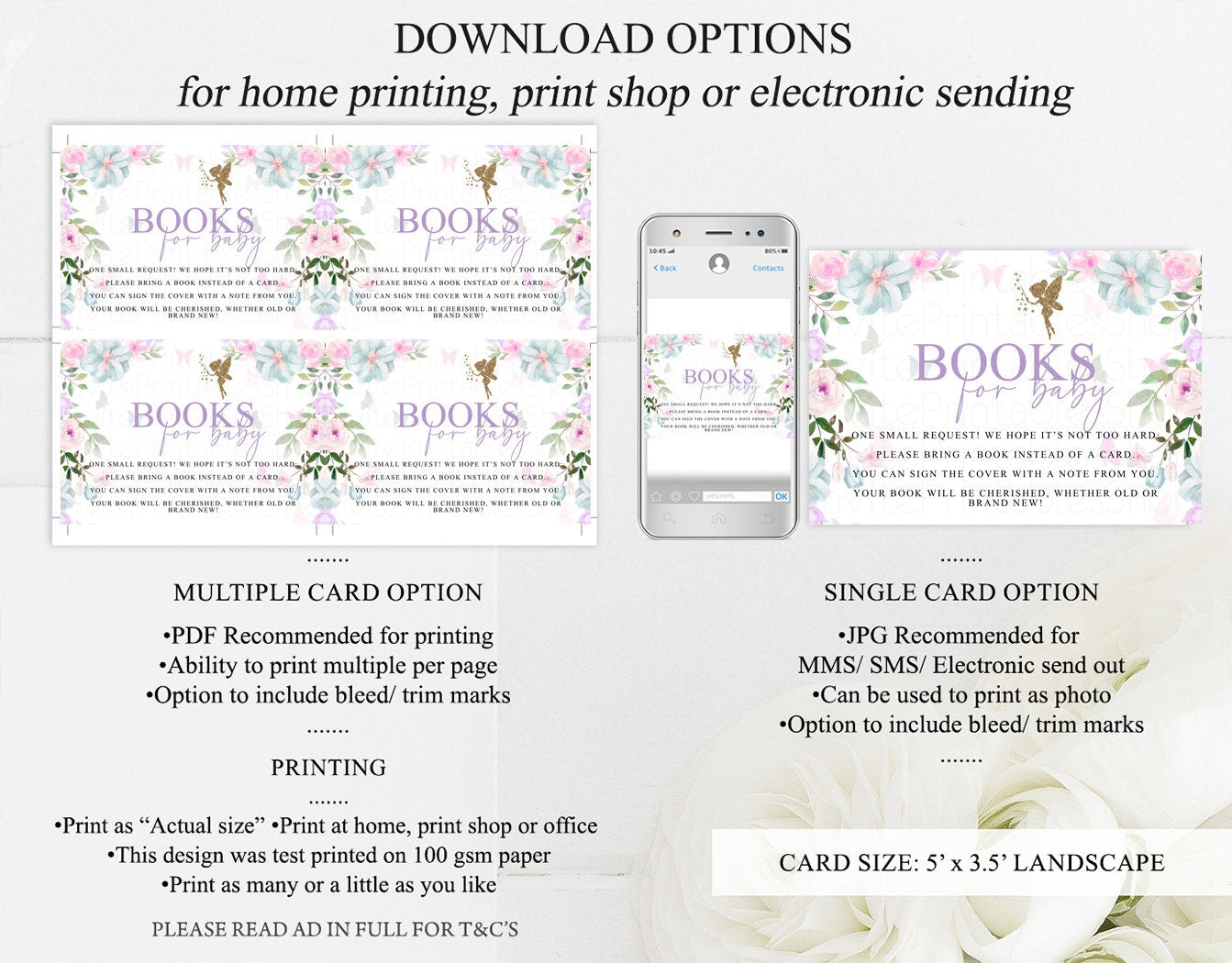 Fairy Floral Books for Baby Card Enchanted Garden Book Insert Glitter Gender Neutral Book Instead Card Pastel Colors Book Poem Request 513V3