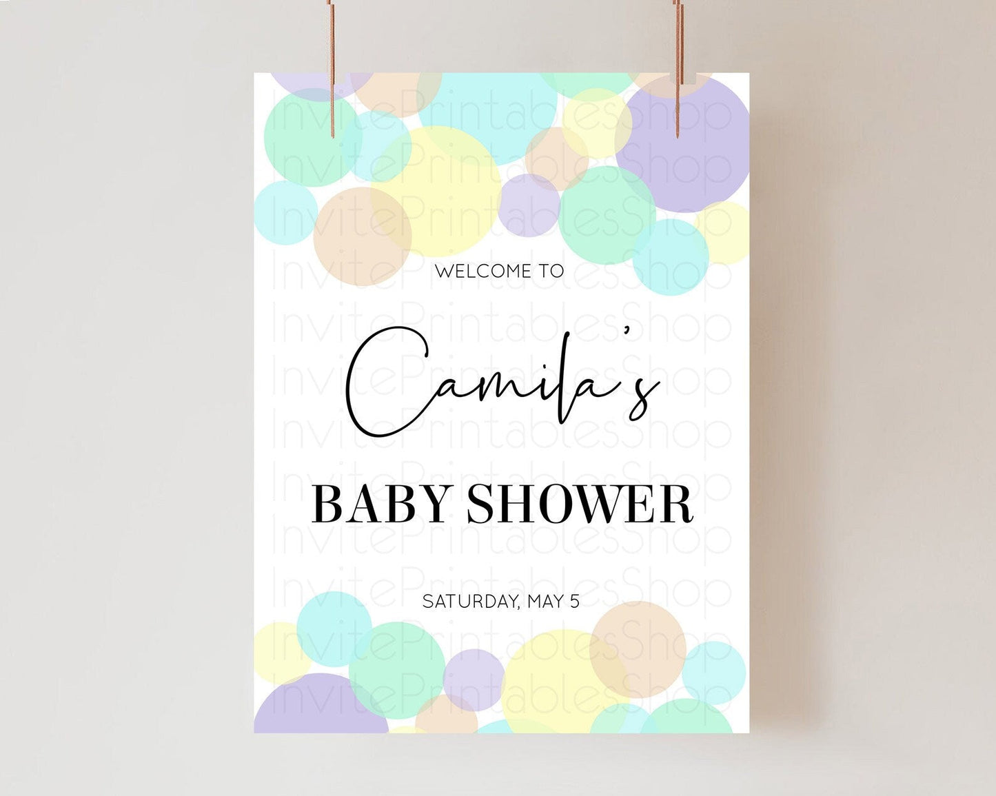 Rainbow Baby Shower Welcome Sign Pastel Welcome Board Pastel Rainbow Confetti Welcome Sign Colorful Bubbles Pastel Welcome Sign D10414