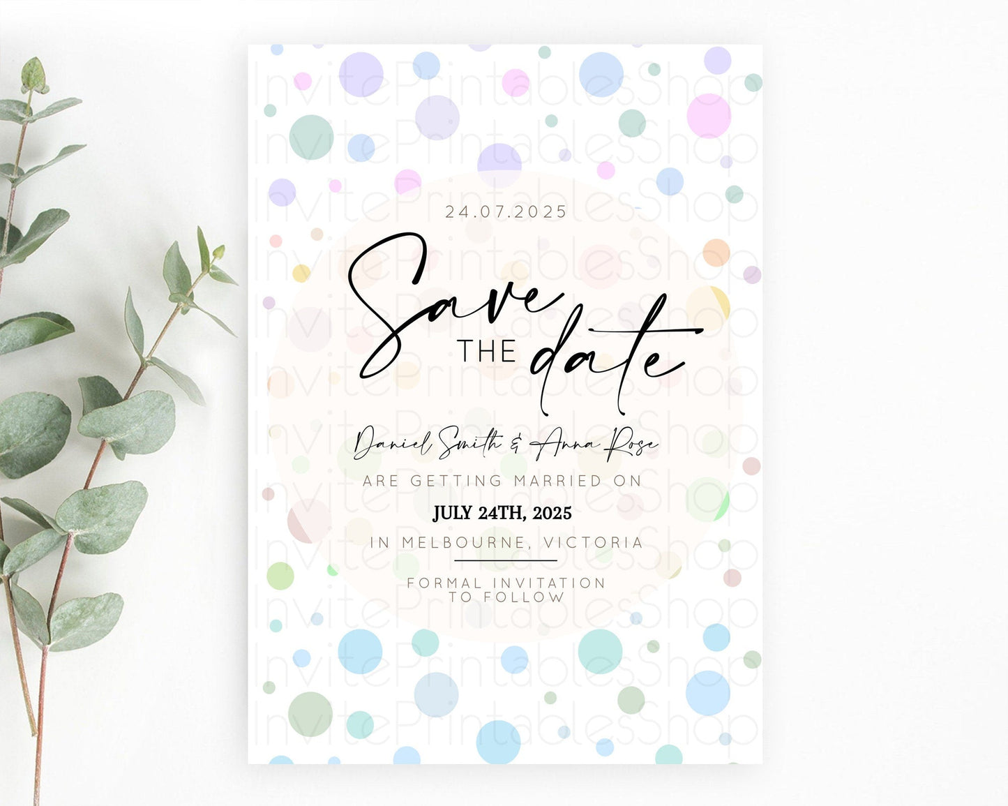 Pastel Confetti Save The Date Template Rainbow Colorful Sprinkles Party For 1st Birthday Baptism Baby Shower Wedding Bridal Shower D10135