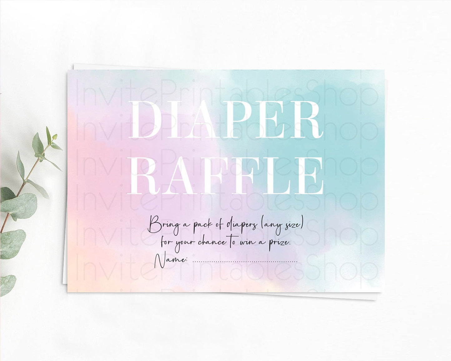 Pastel Diaper Raffle Card Pastel Rainbow Diaper Raffle Insert Colorful Ombre Watercolor Diaper Ticket Confetti Glitter Raffle Game D10375