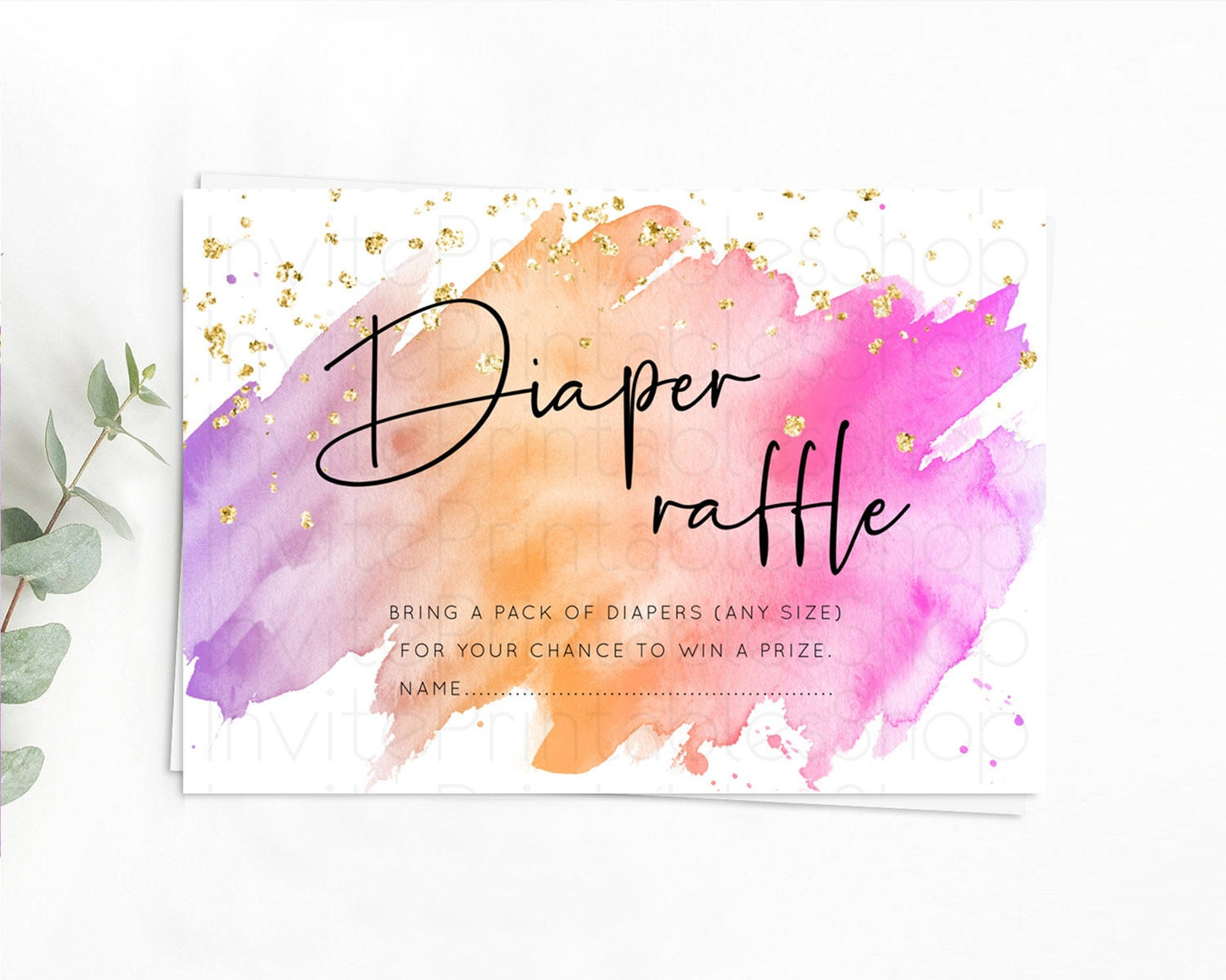 Pastel Diaper Raffle Card Pastel Rainbow Diaper Raffle Insert Colorful Ombre Watercolor Diaper Ticket Confetti Glitter Raffle Game D10488