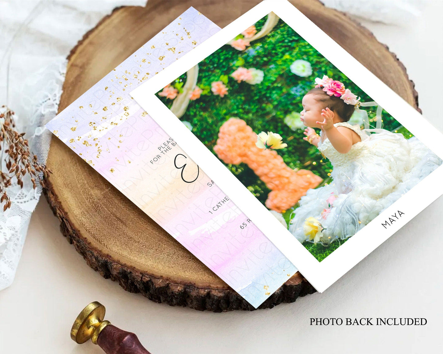 Pastel Baptism Invitation Pastel Colors Watercolor Baptism 1st Birthday Party Gold Ombre Pastel Rainbow Christening Holy Communion D10594