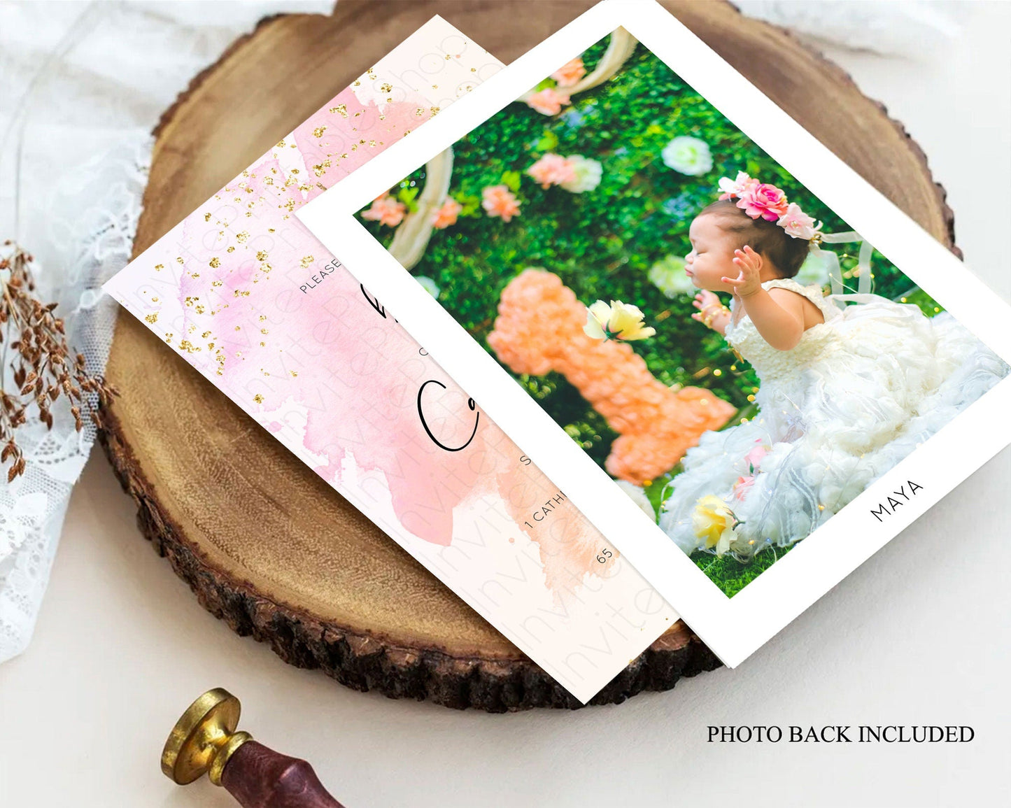 Pink Baptism Invitation Pink Watercolor Baptism 1st Birthday Invitation Pastel Pink Watercolor Christening Invite Pink Splash D10167