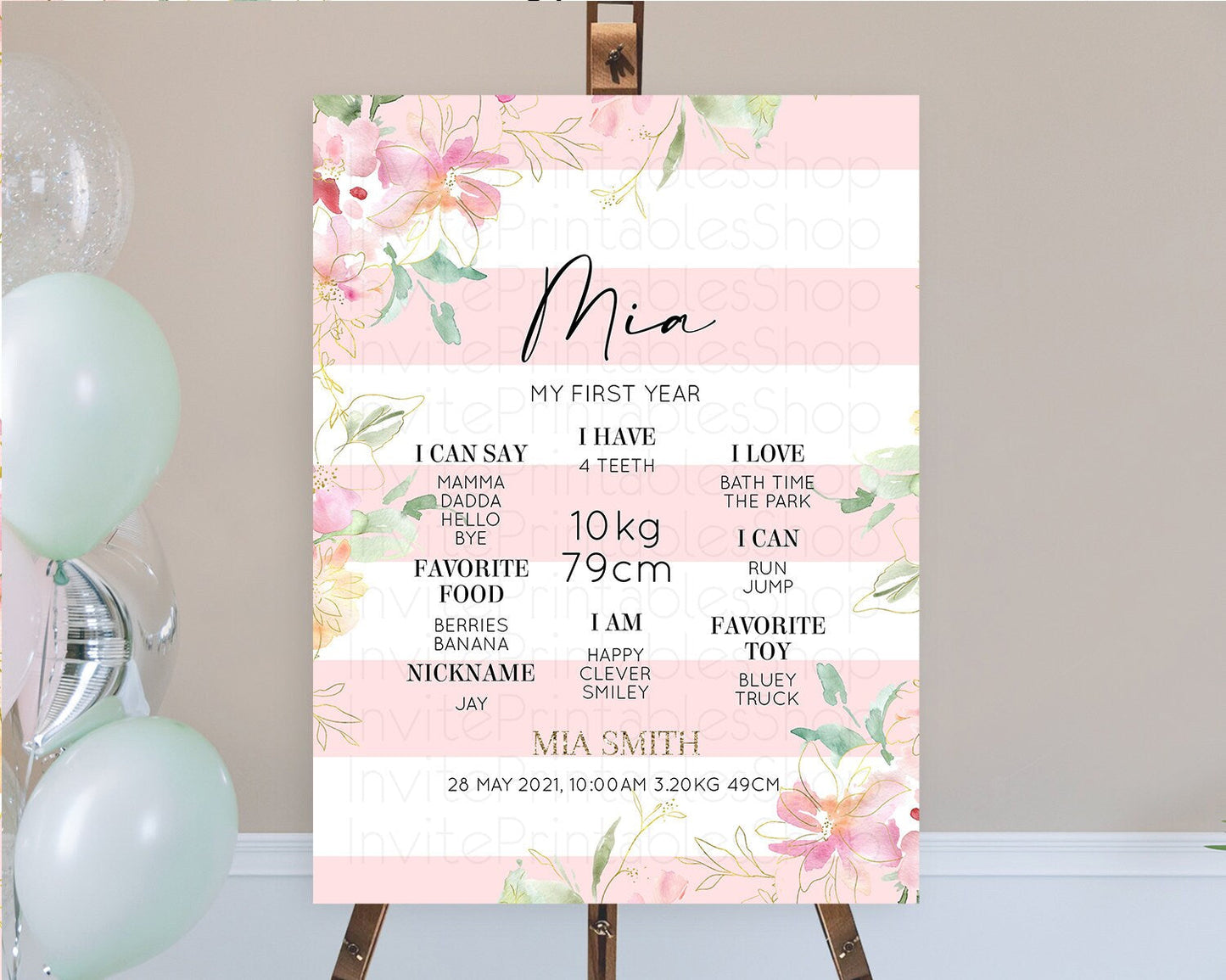 Secret Garden Milestone Board Wildflower First Birthday Milestone Poster Pastel Flowers Milestone Boho Wildflower 1st Birthday Sign D10301