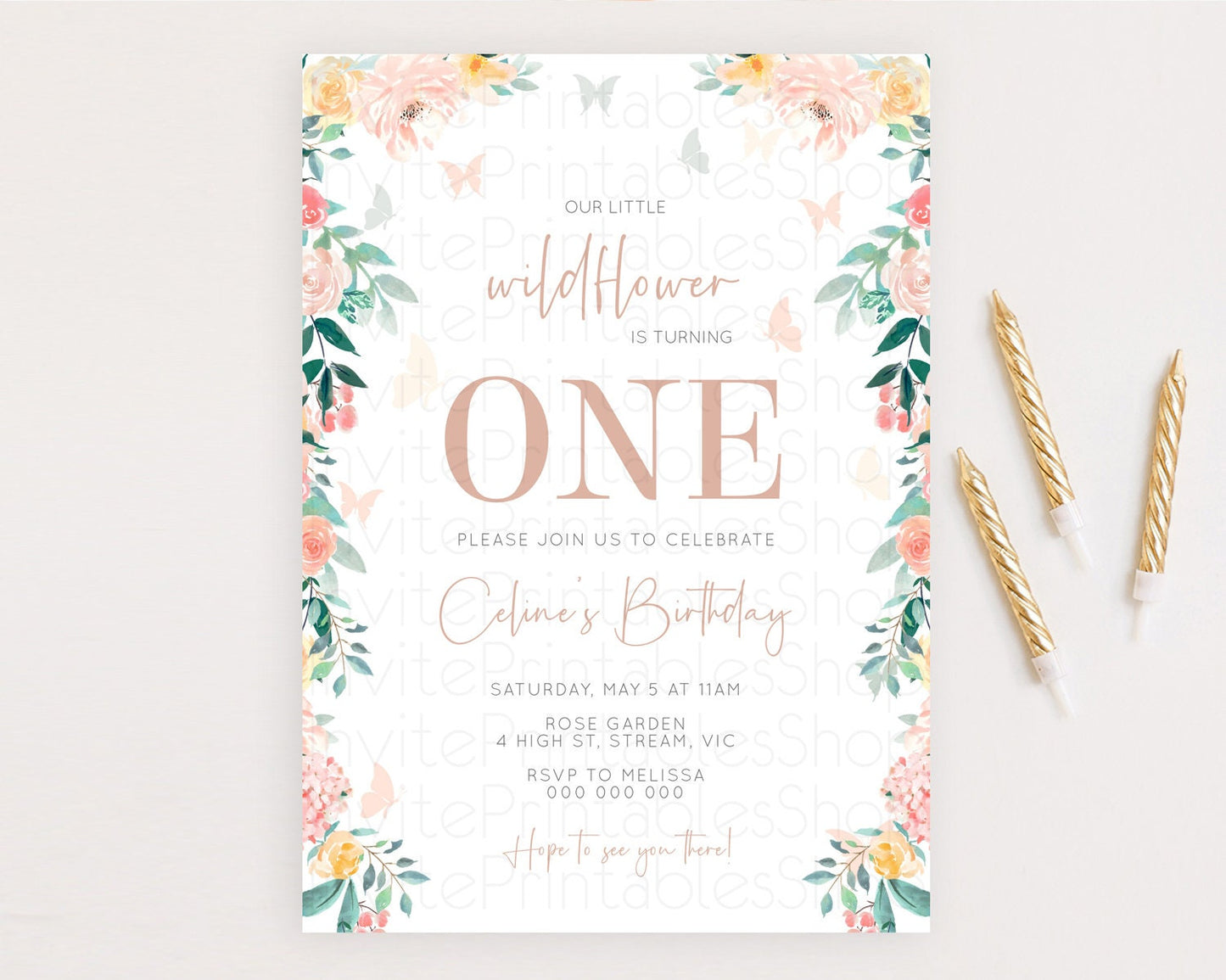 Secret Garden Invitation Wildflower Birthday Invitation Pastel Flowers Invite Enchanted Garden Boho Floral 3rd 2nd First Birthday D10706