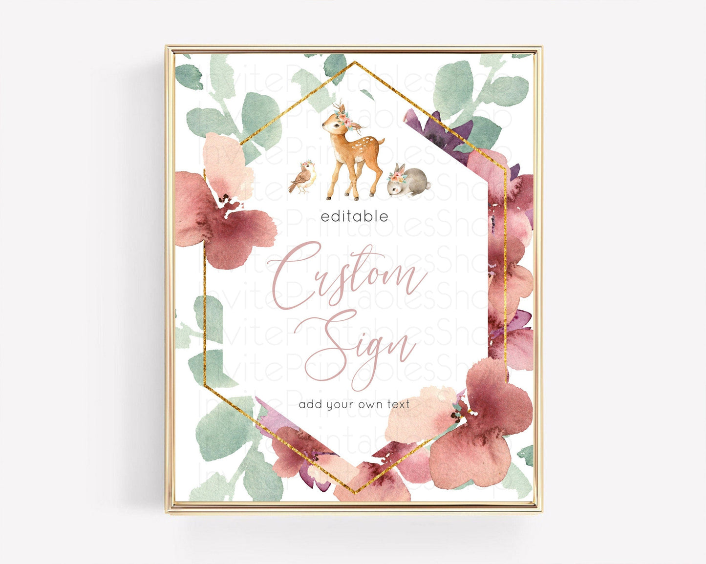 Fawn Deer Sign Pastel Floral Deer Table Sign Decor Enchanted Forest Butterfly Party 1st Birthday Baptism Baby Shower Bridal Shower D10913