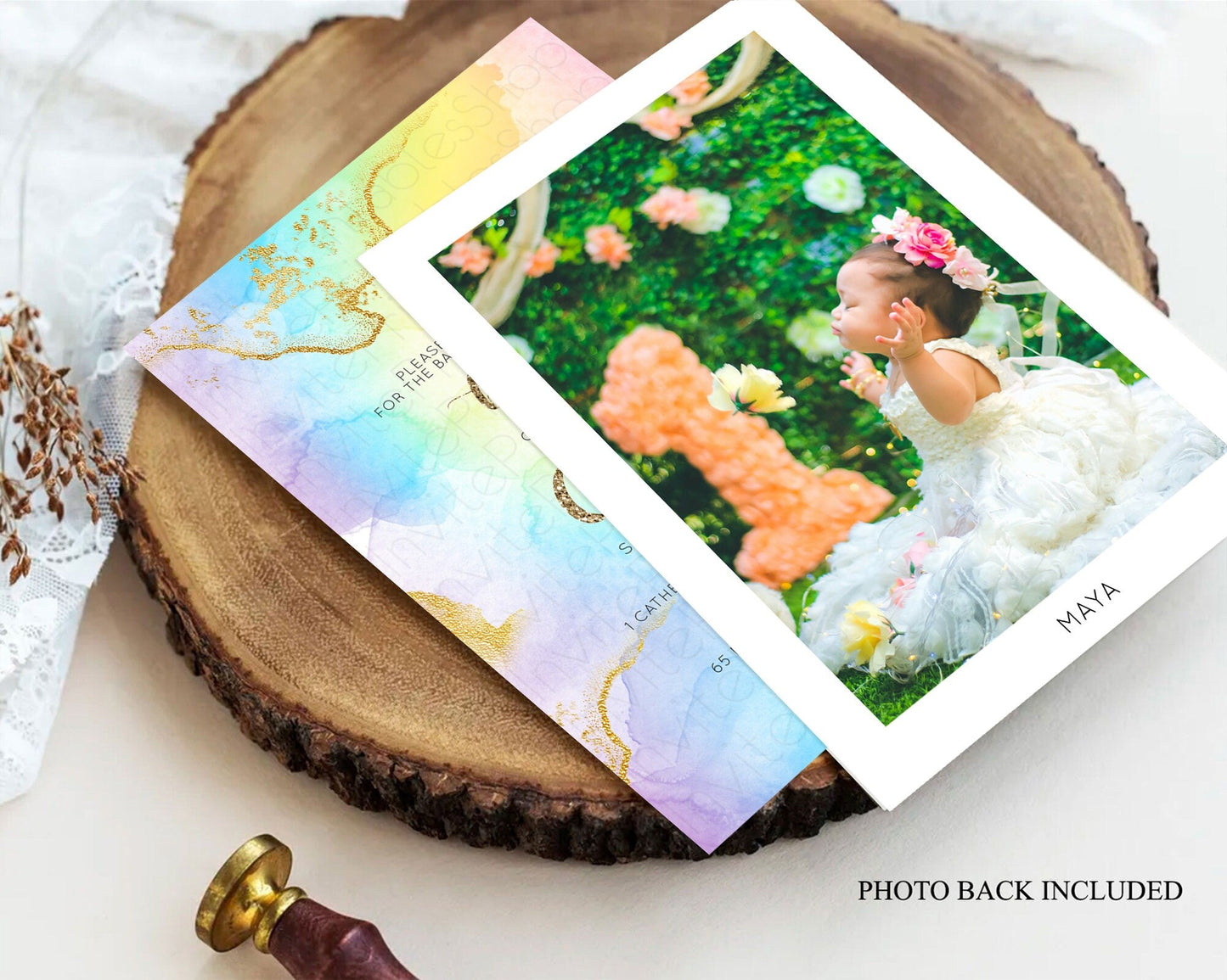 Pastel Baptism Invitation Pastel Colors Watercolor Baptism 1st Birthday Party Gold Ombre Pastel Rainbow Christening Holy Communion D10589