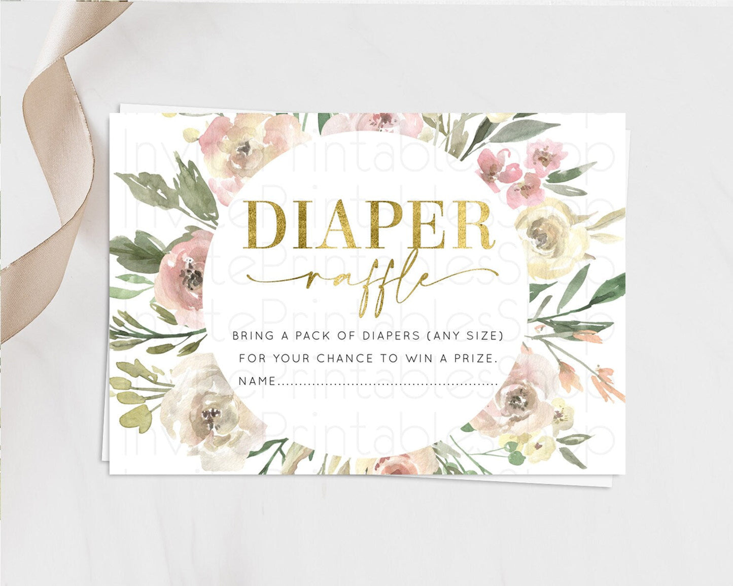 Secret Garden Diaper Raffle Card Boho Wildflower Diaper Raffle Insert Pastel Flower Garden Baby Shower Card Flower Raffle Game D10202