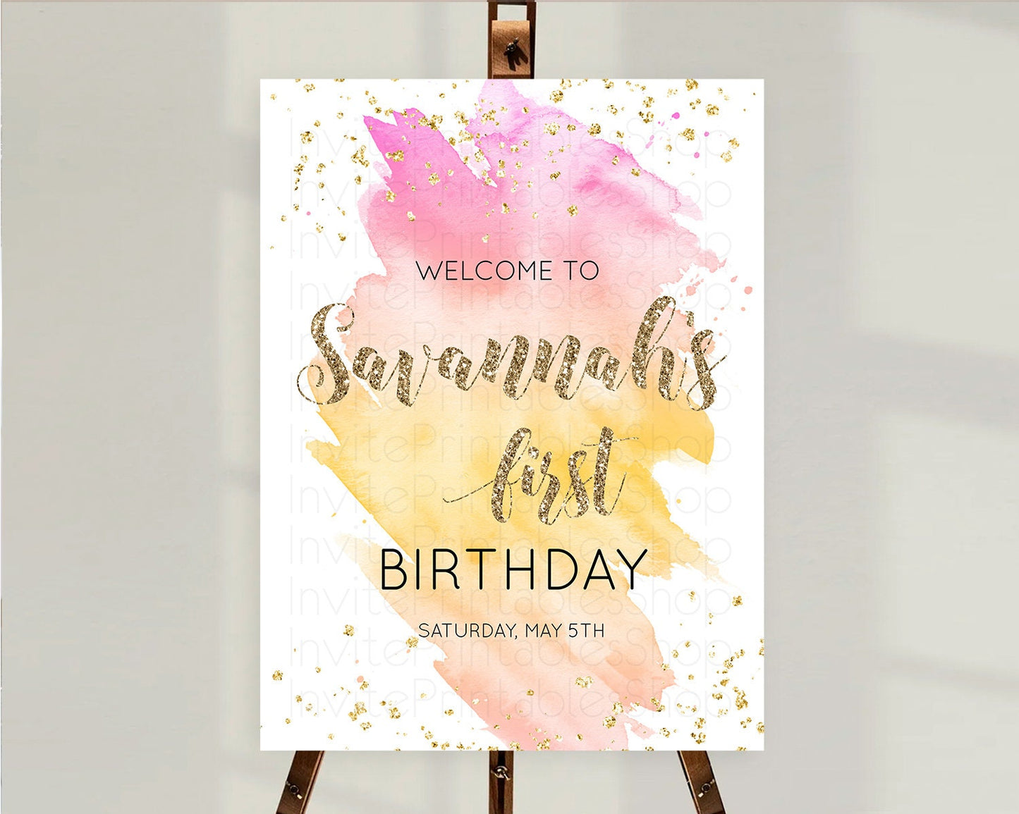 Pastel Welcome Sign Pastel Rainbow Welcome Sign Colorful Rainbow Confetti Watercolor Glitter Pastel First Birthday Welcome Sign D10526