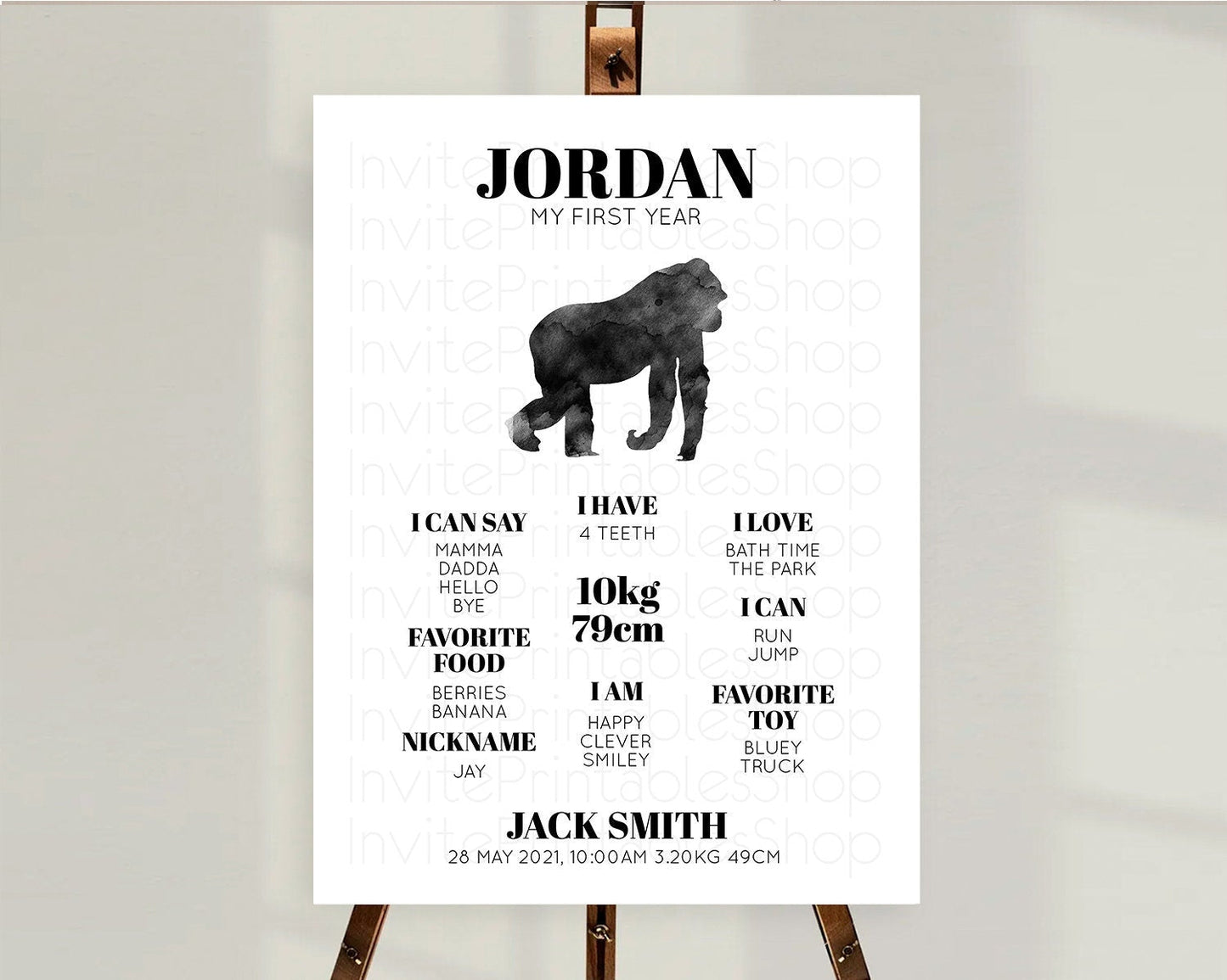 Gorilla First Birthday Milestone Board Gorilla Milestone Poster Gorilla Decor Safari Adventure Gorilla First Birthday Welcome Sign D10799