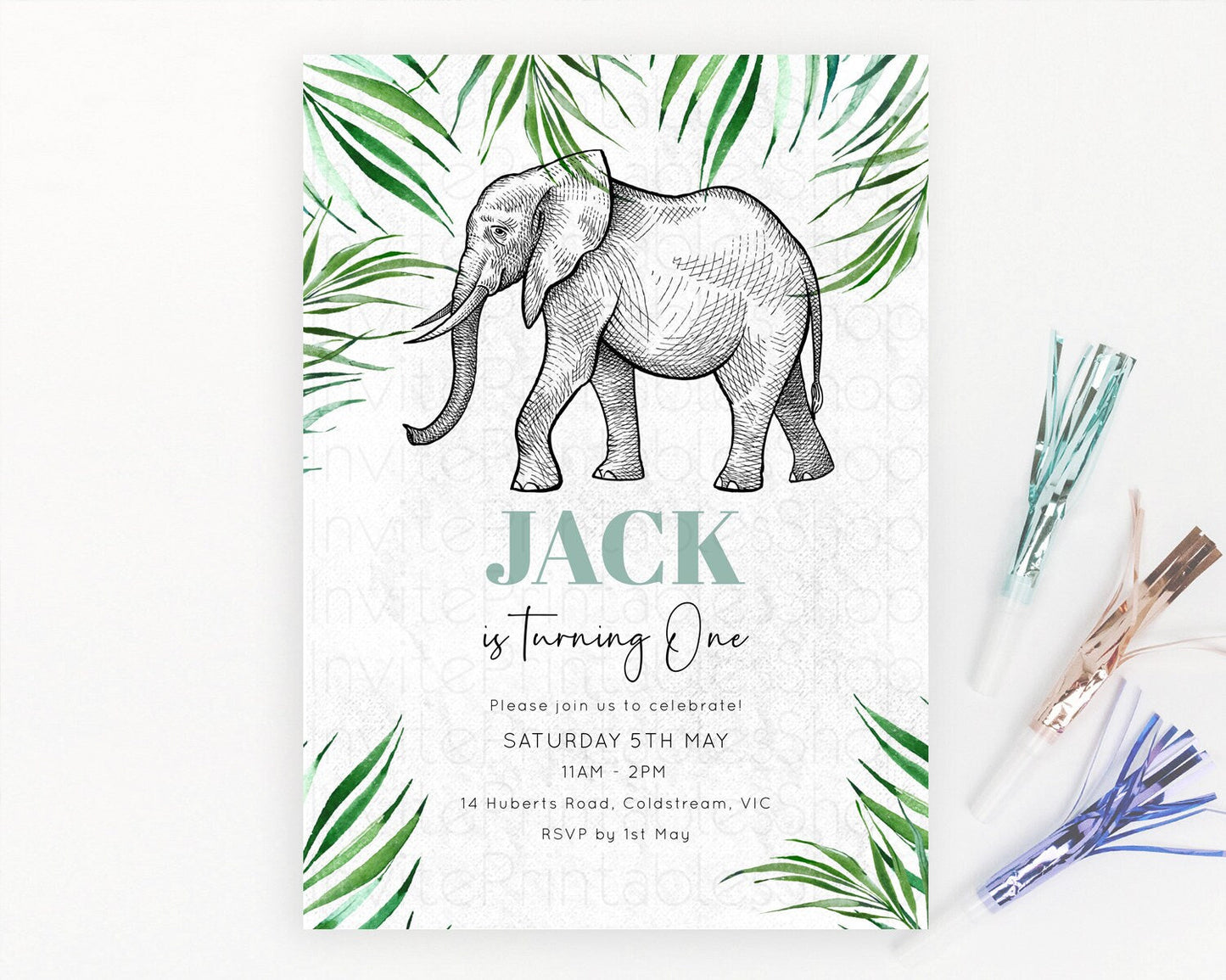 Elephant Birthday Invitation Elephant Invitation Elephant Birthday Safari Elephant Party TWO Wild ONE Jungle Adventure Zoo Birthday D10850