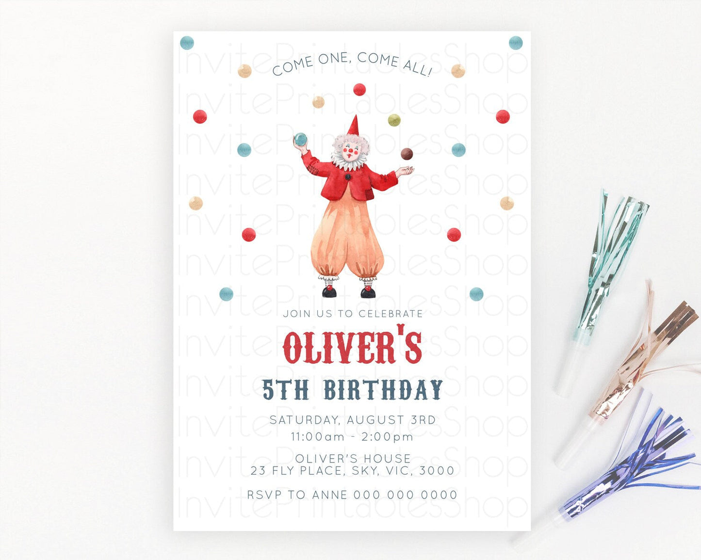 Circus Birthday Invitation Carnival Birthday Invitation Clown Invite Circus Lion Invite Circus Tent Invite Circus Elephant Invite D10502