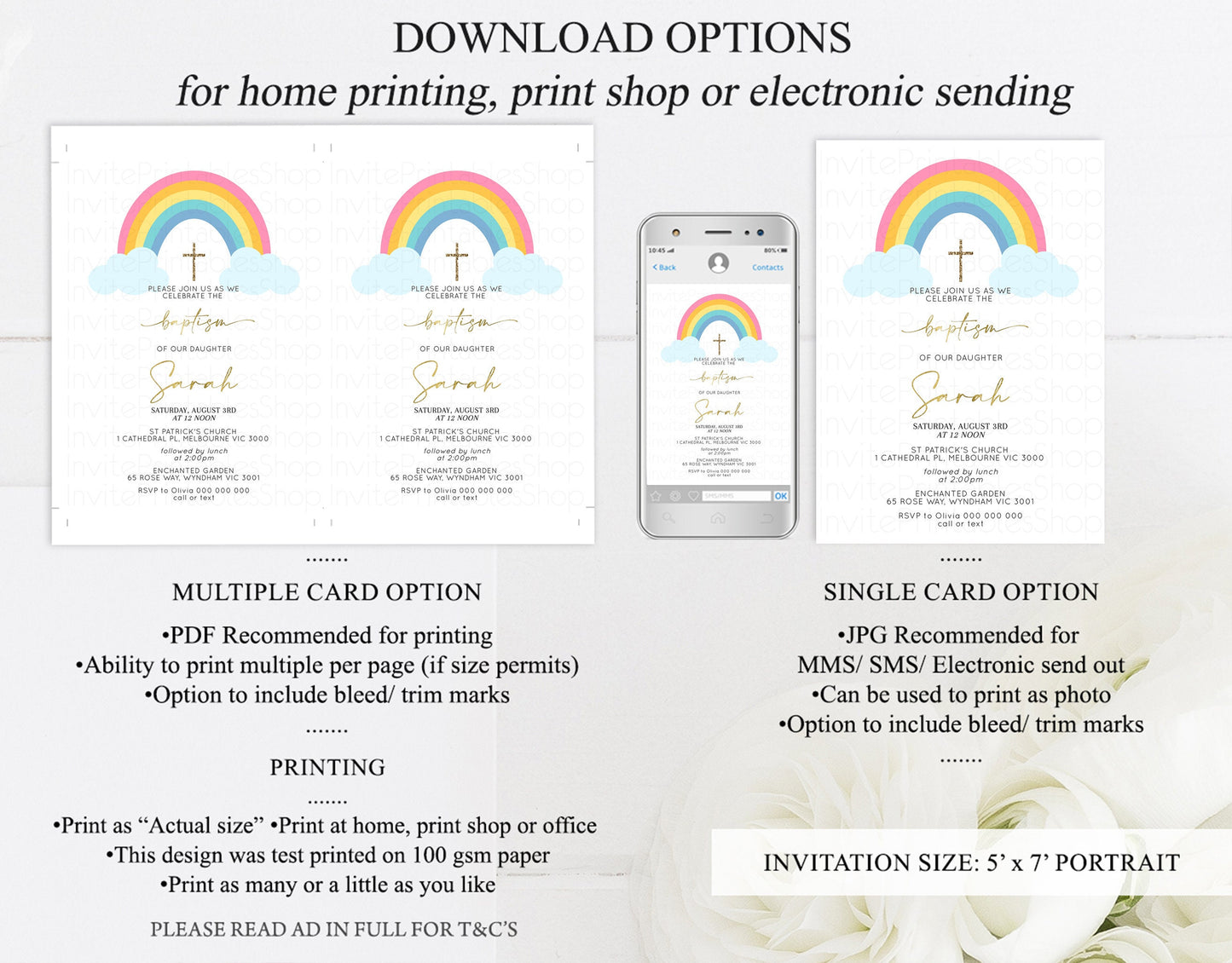 Pastel Baptism Invitation Rainbow Christening Invitation Holy Communion Invite Baptism 1st Birthday Sprinkles Ombre Watercolor Splash