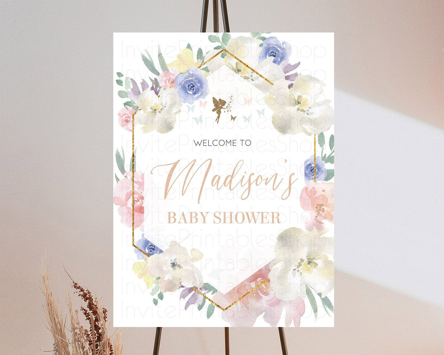 Fairy Baby Shower Welcome Sign Fairy Welcome Board Enchanted Garden Pastel Floral Butterfly Decor Secret Garden Fairy Welcome Sign D10829