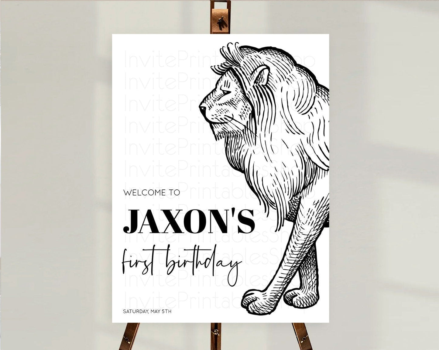 Lion Welcome Sign Lion Welcome Board Lion Party Welcome Poster Dried Palm Fern Safari Party Decor Lion First Birthday Welcome Sign D10246