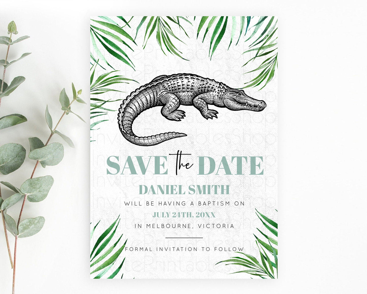 Croc Gator Save The Date Template Croc Gator Party Save The Date Safari Adventure Croc Gator Minimal Theme 1st Birthday Baptism D10847