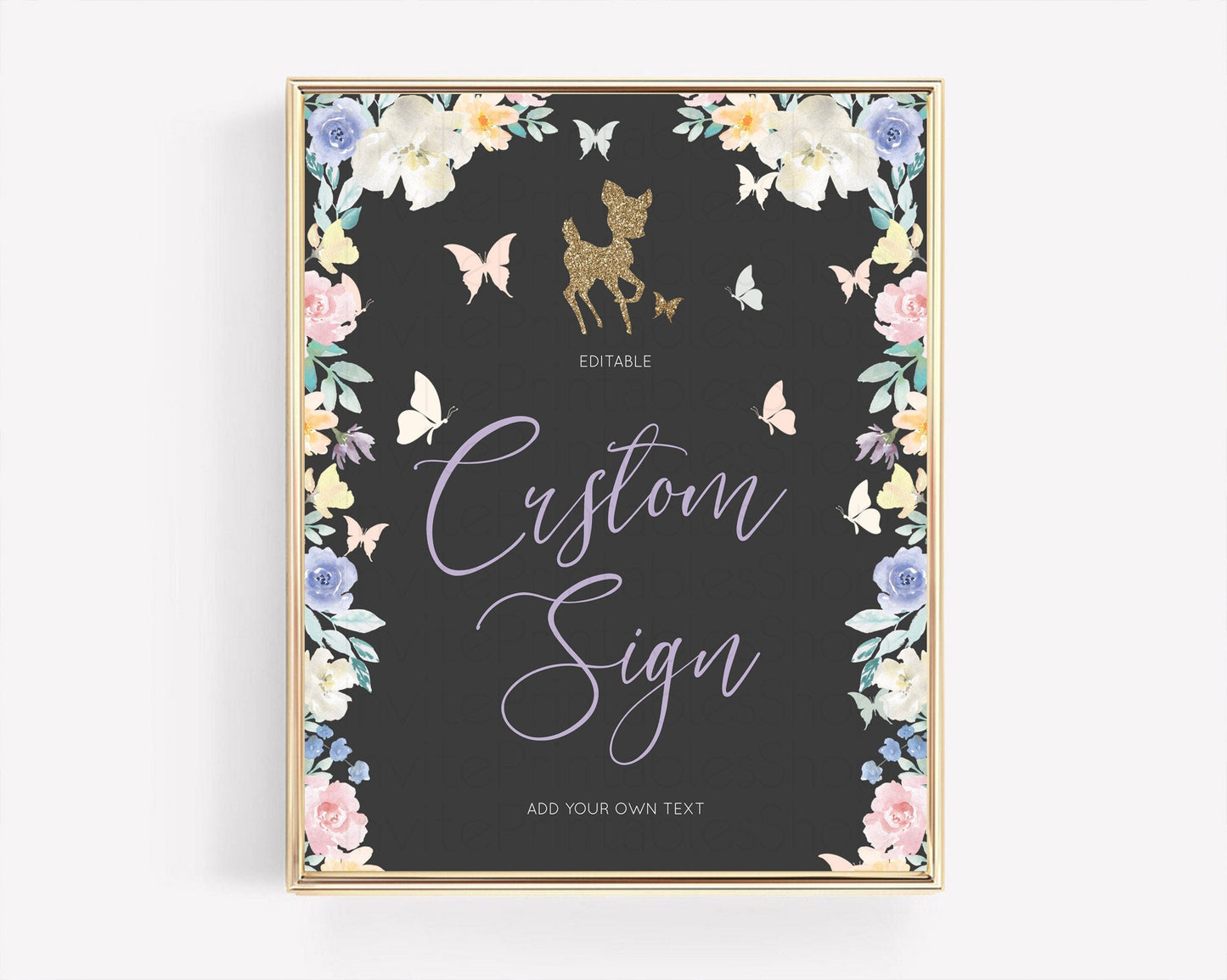 Fawn Deer Sign Pastel Floral Deer Table Sign Decor Enchanted Forest Butterfly Party 1st Birthday Baptism Baby Shower Bridal Shower D10323