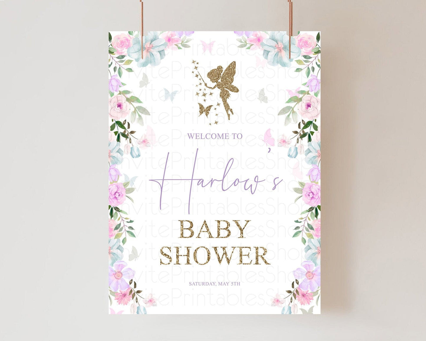 Fairy Baby Shower Welcome Sign Fairy Welcome Board Enchanted Garden Pastel Floral Butterfly Decor Secret Garden Fairy Welcome Sign D10475