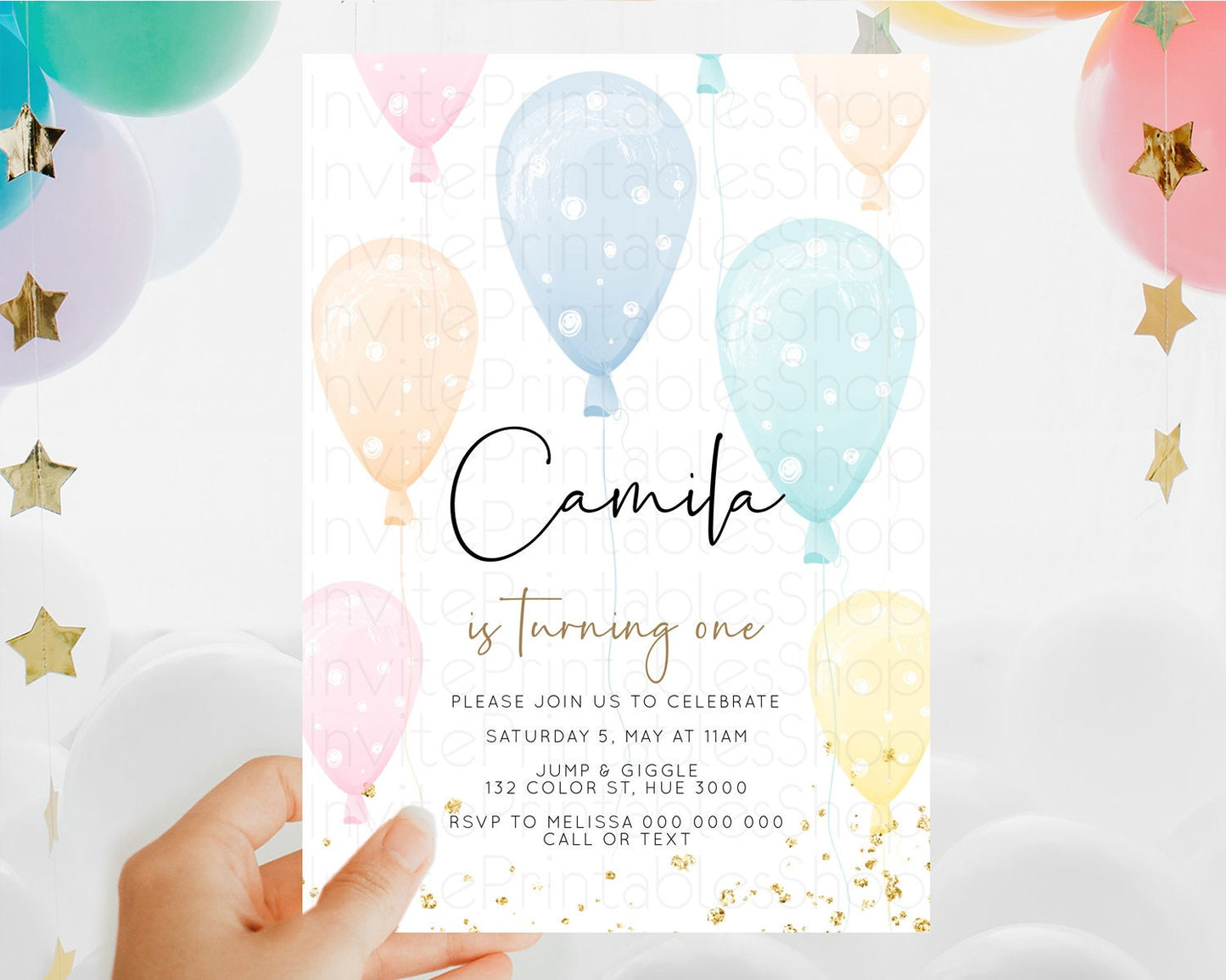 Balloon Birthday Invitation Pastel Birthday Invitation Pastel Balloon Invites Colorful Pastel Rainbow Balloon 3rd 2nd First Birthday D10776