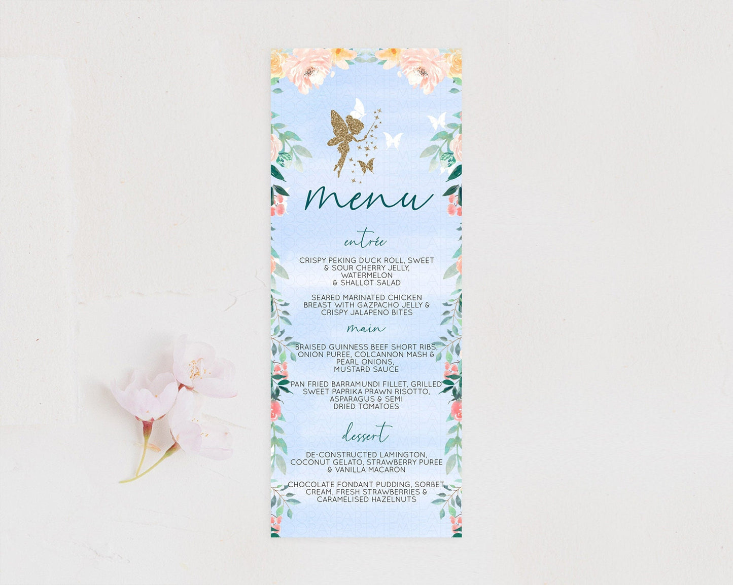Fairy Menu Fairy Menu Template Enchanted Garden Pastel Floral Butterfly Table Decor Fairy Secret Garden Dinner Dessert Food Menu D10794