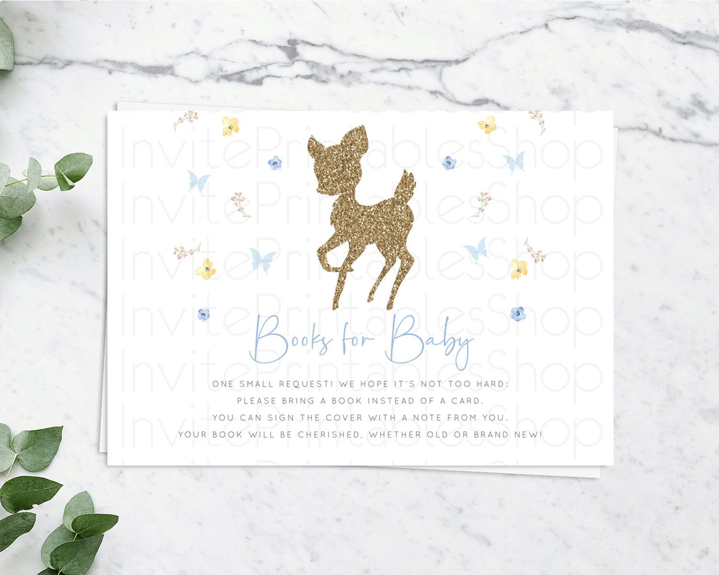 Fawn Books For Baby Card Deer Book Insert Floral Deer Book Card Enchanted Forest Butterfly Pastel Baby Shower Book Poem Request D10360