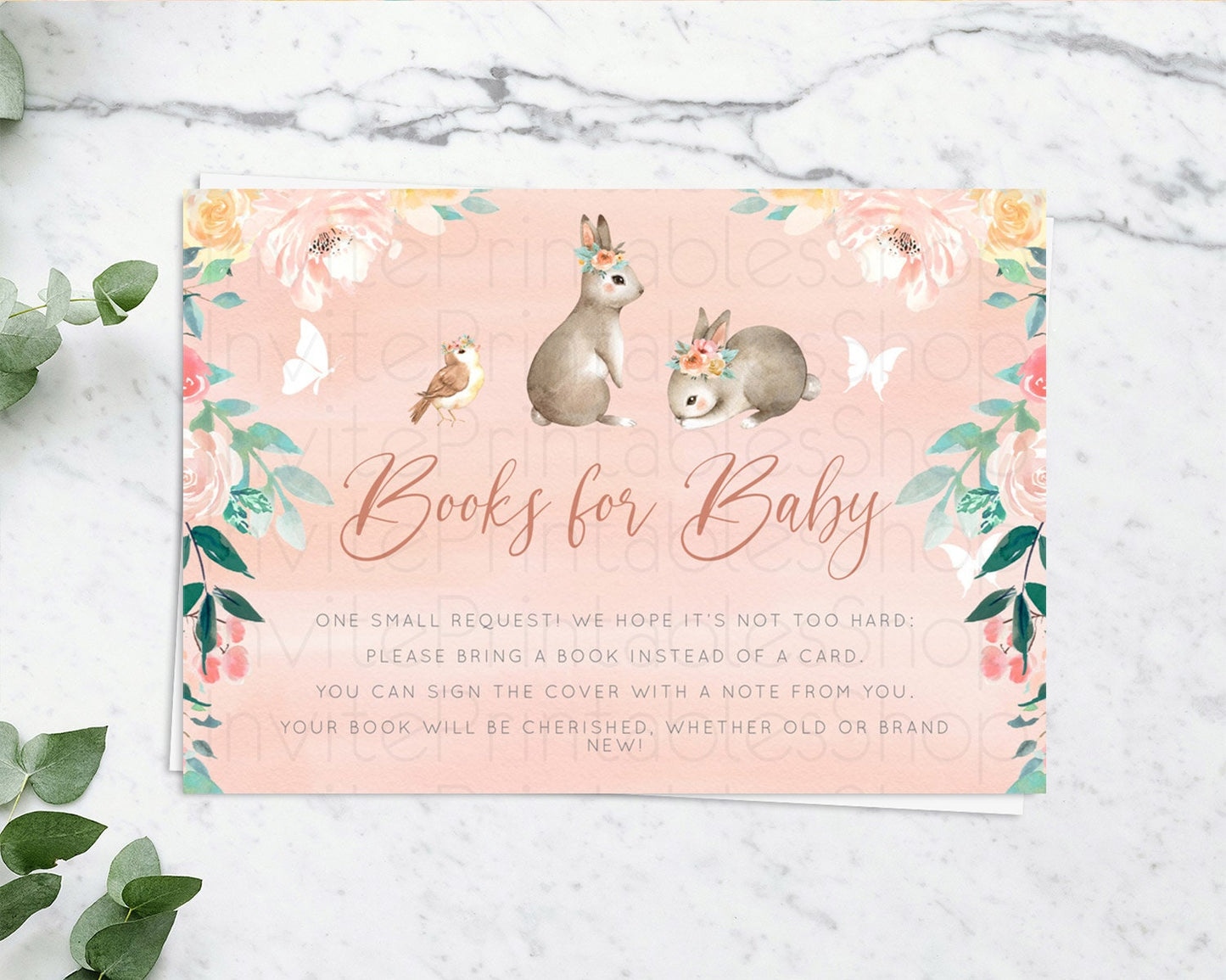 Bunny Books For Baby Card Floral Bunny Book Insert Pastel Flowers Woodland Bunny Book Card Forest Bunny Baby Book Poem Request D10922