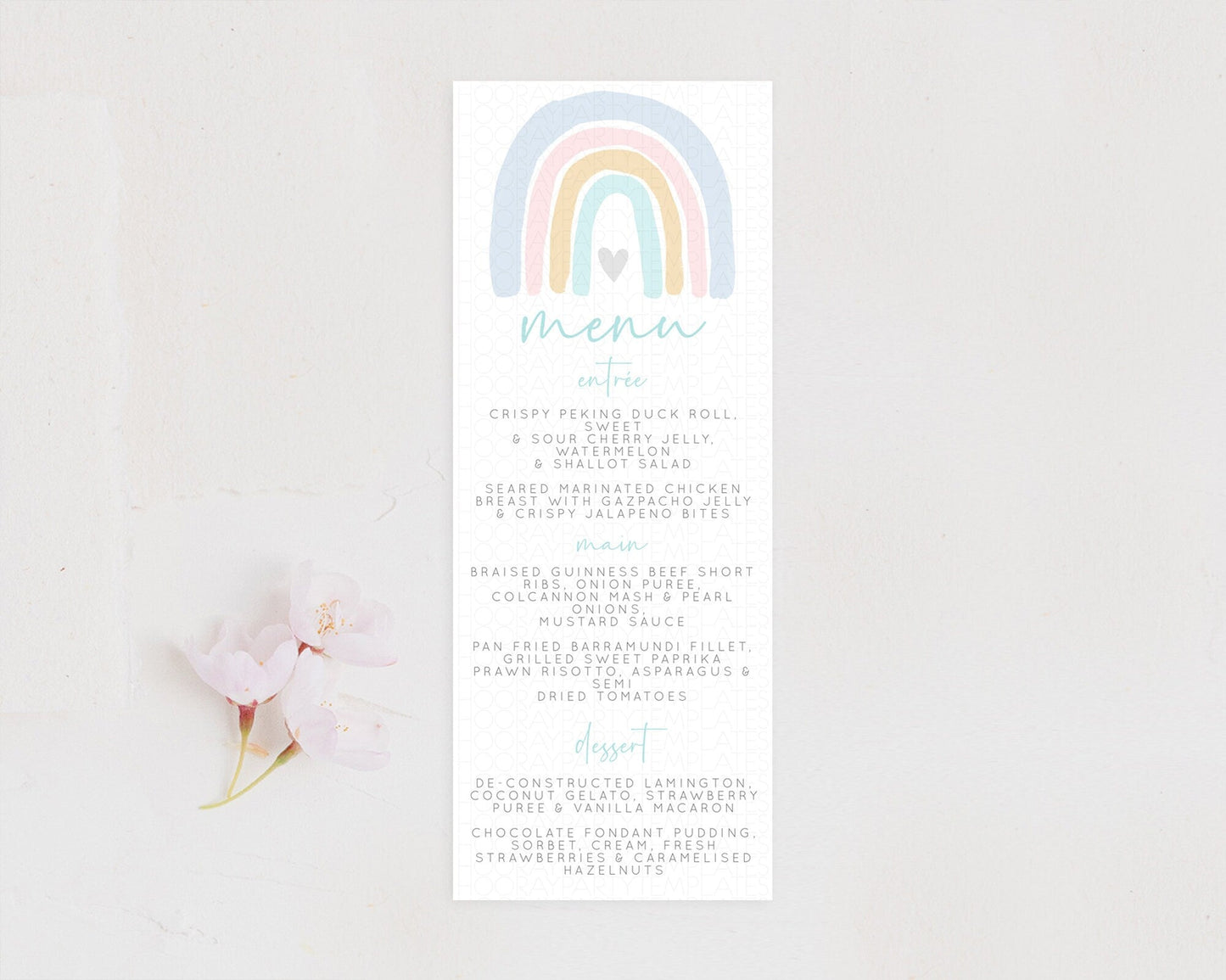 Pastel Rainbow Menu Boho Rainbow Menu Template Rainbow Boho Table Decor Pastel Rainbow Dinner Dessert Menu Rainbow Party Food Menu D10214