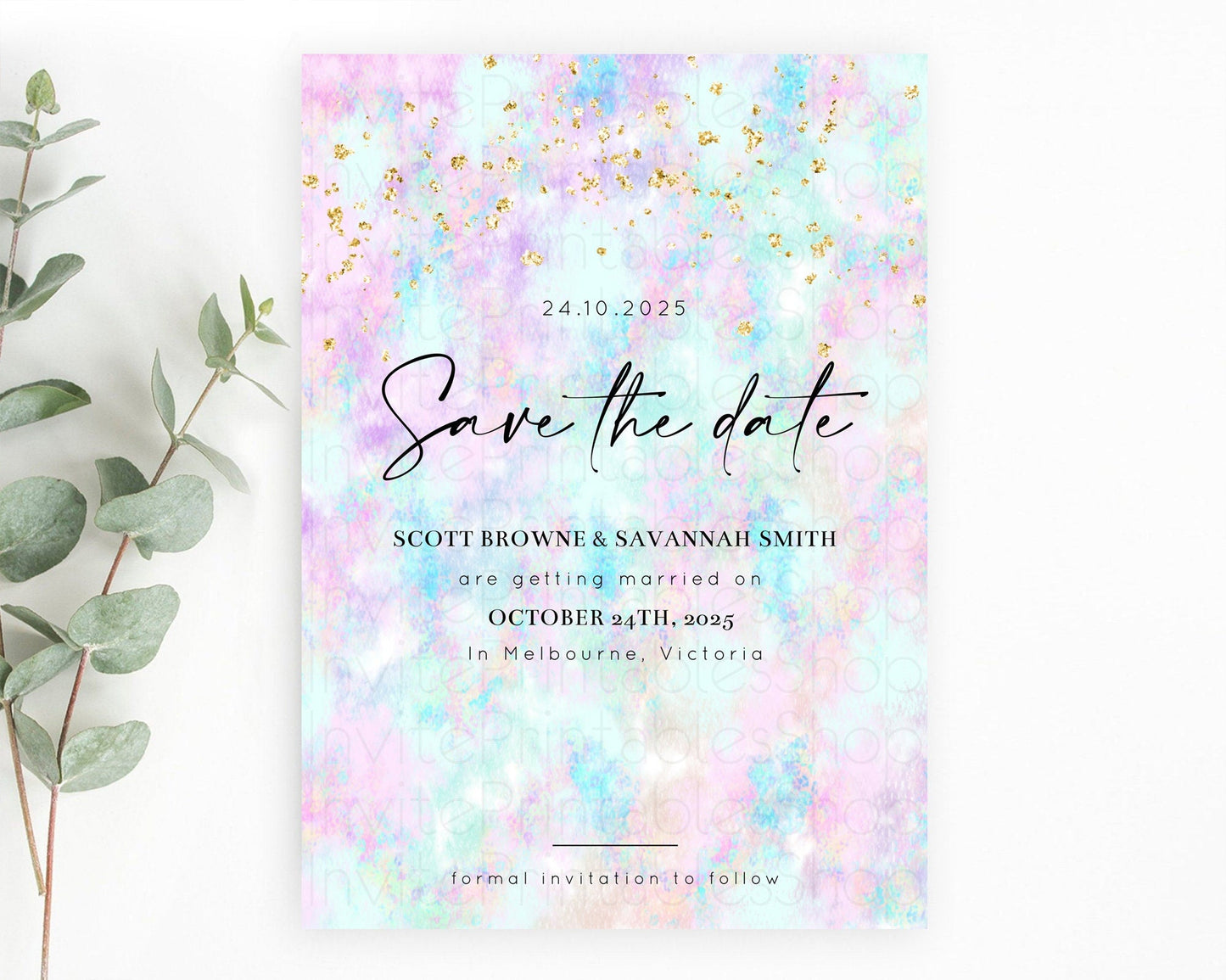 Pastel Save The Date Template Pastel Ombre Rainbow Watercolor Colorful Party For Birthday Baptism Baby Shower Wedding Bridal Shower D10652