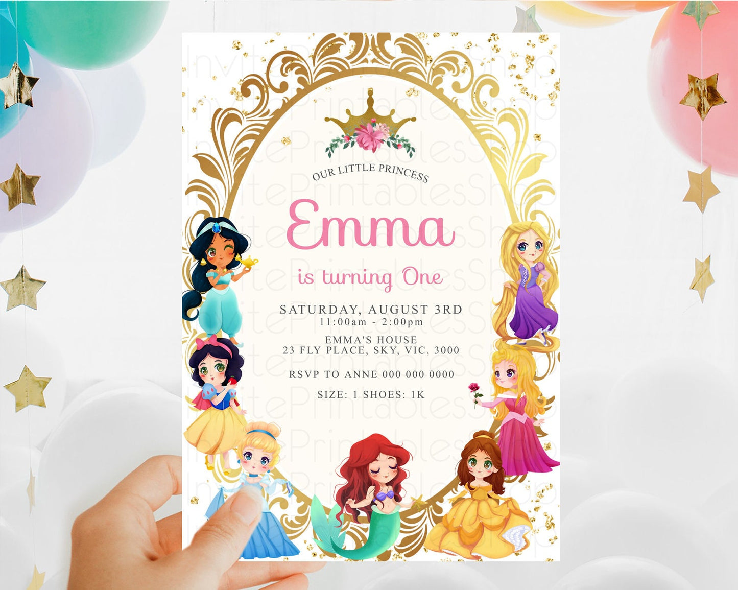 Princess Birthday Invitation Castle Invitation Royal Birthday Fairy Tale Enchanted Mirror Pastel Floral Garden 1st First Birthday D10150
