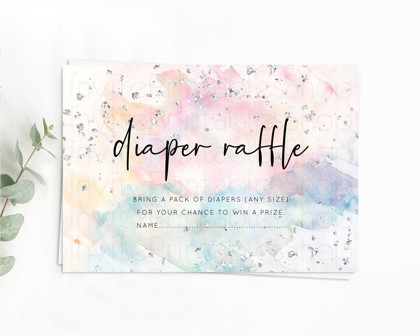 Pastel Rainbow Diaper Raffle Card Pastel Diaper Raffle Insert Pastel Colorful Diaper Ticket Confetti Watercolor Silver Raffle Game D10945