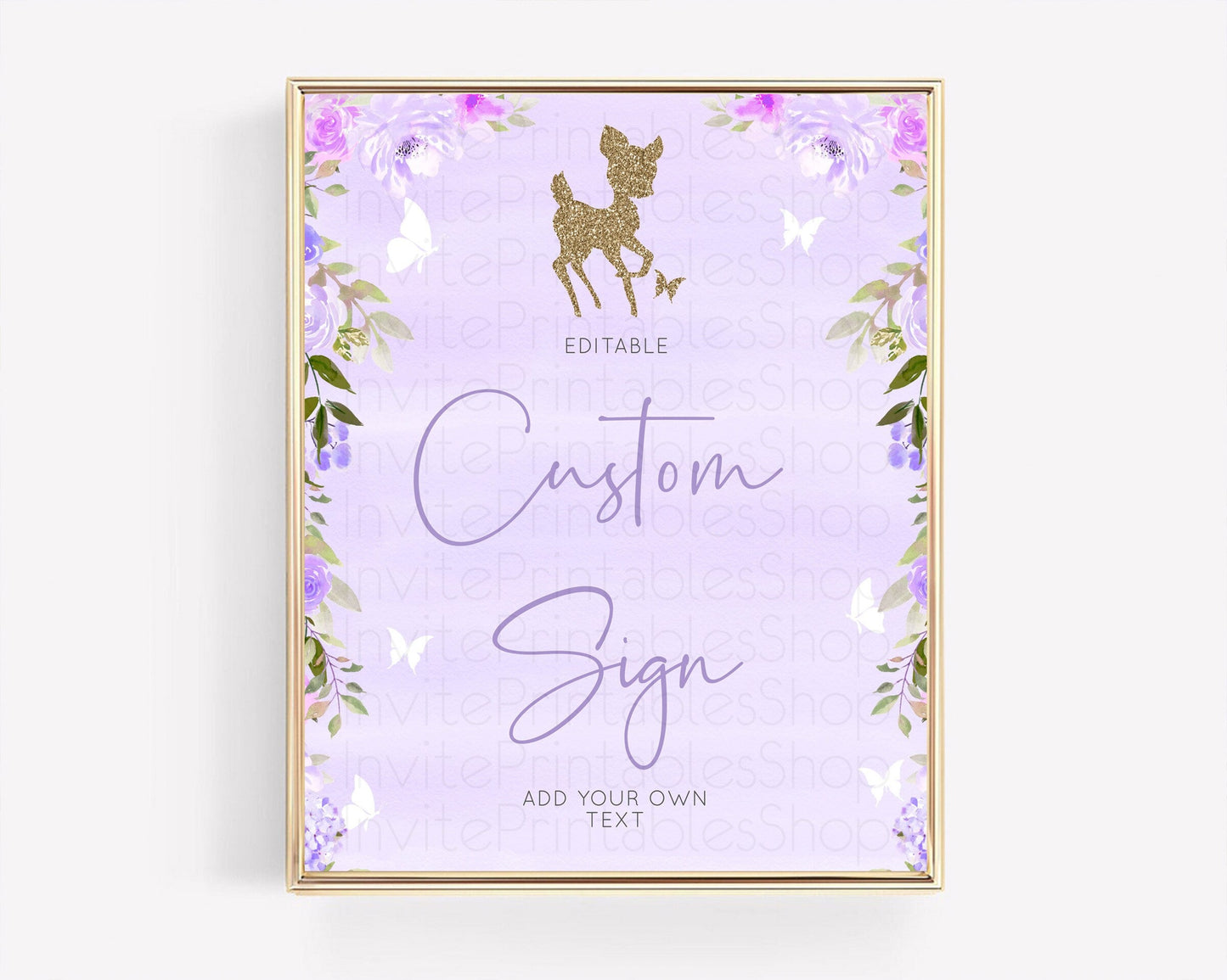 Fawn Deer Sign Pastel Floral Deer Table Sign Decor Enchanted Forest Butterfly Party 1st Birthday Baptism Baby Shower Bridal Shower D10963