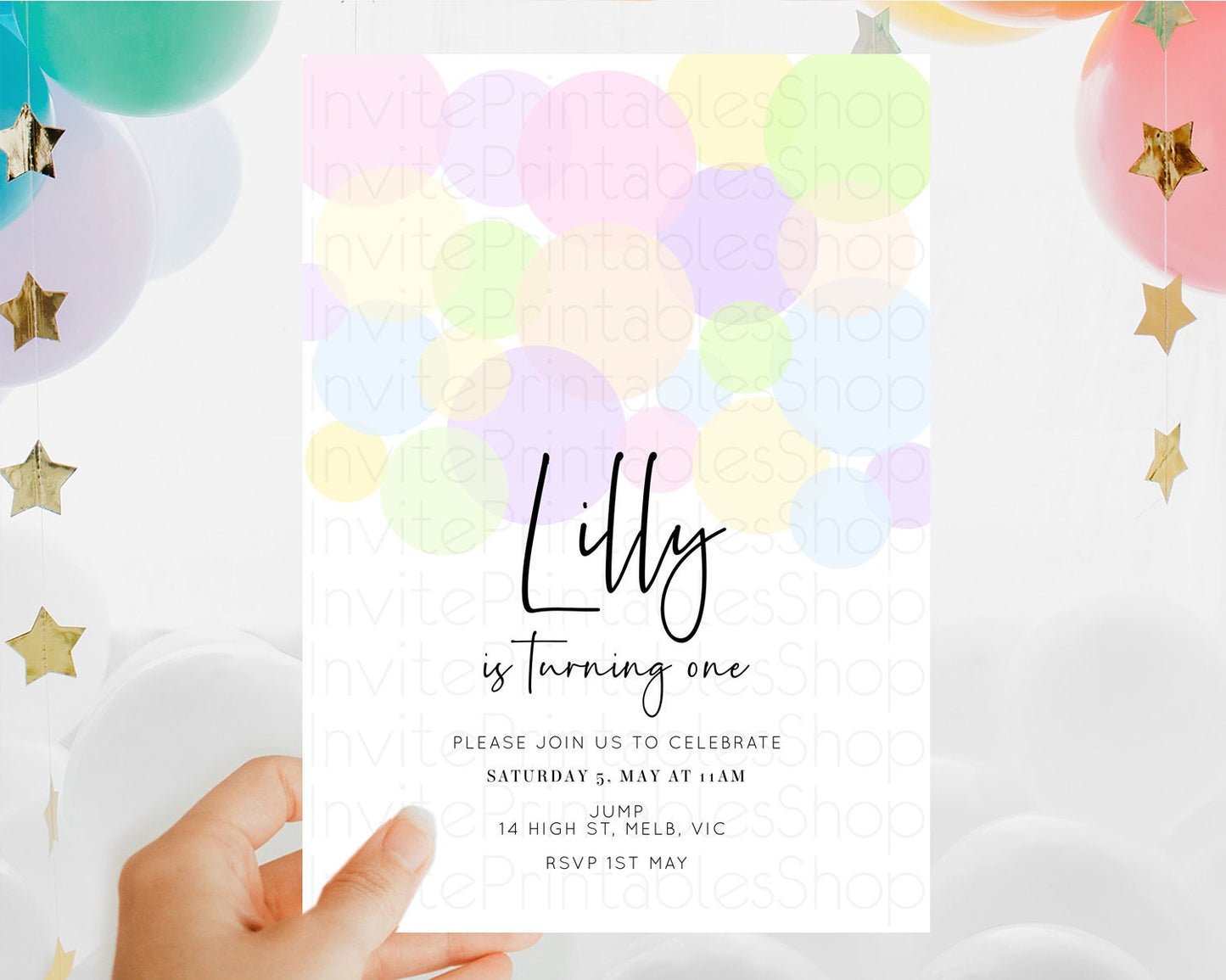 Pastel Birthday Invitation Pastel Confetti Birthday Invitation Bubbles Invitation Colorful Rainbow Confetti 2nd 1st First Birthday D10229