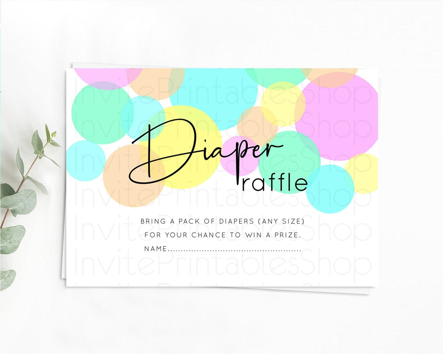 Rainbow Diaper Raffle Card Pastel Sprinkles Diaper Raffle Insert Rainbow Confetti Diaper Ticket Colorful Bubbles Pastel Raffle Game D10409