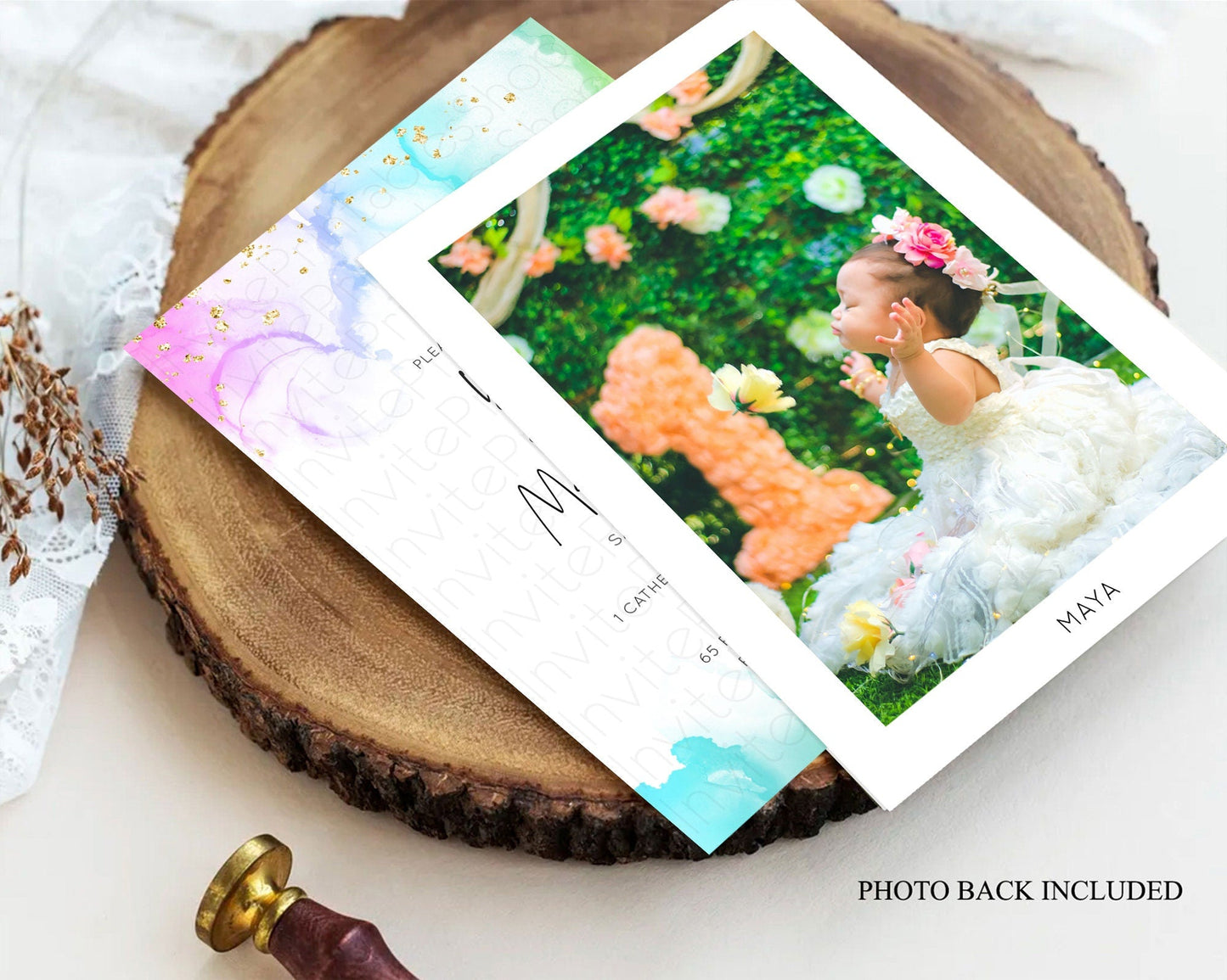 Pastel Baptism Invitation Pastel Colors Watercolor Baptism 1st Birthday Party Gold Ombre Pastel Rainbow Christening Holy Communion D10181