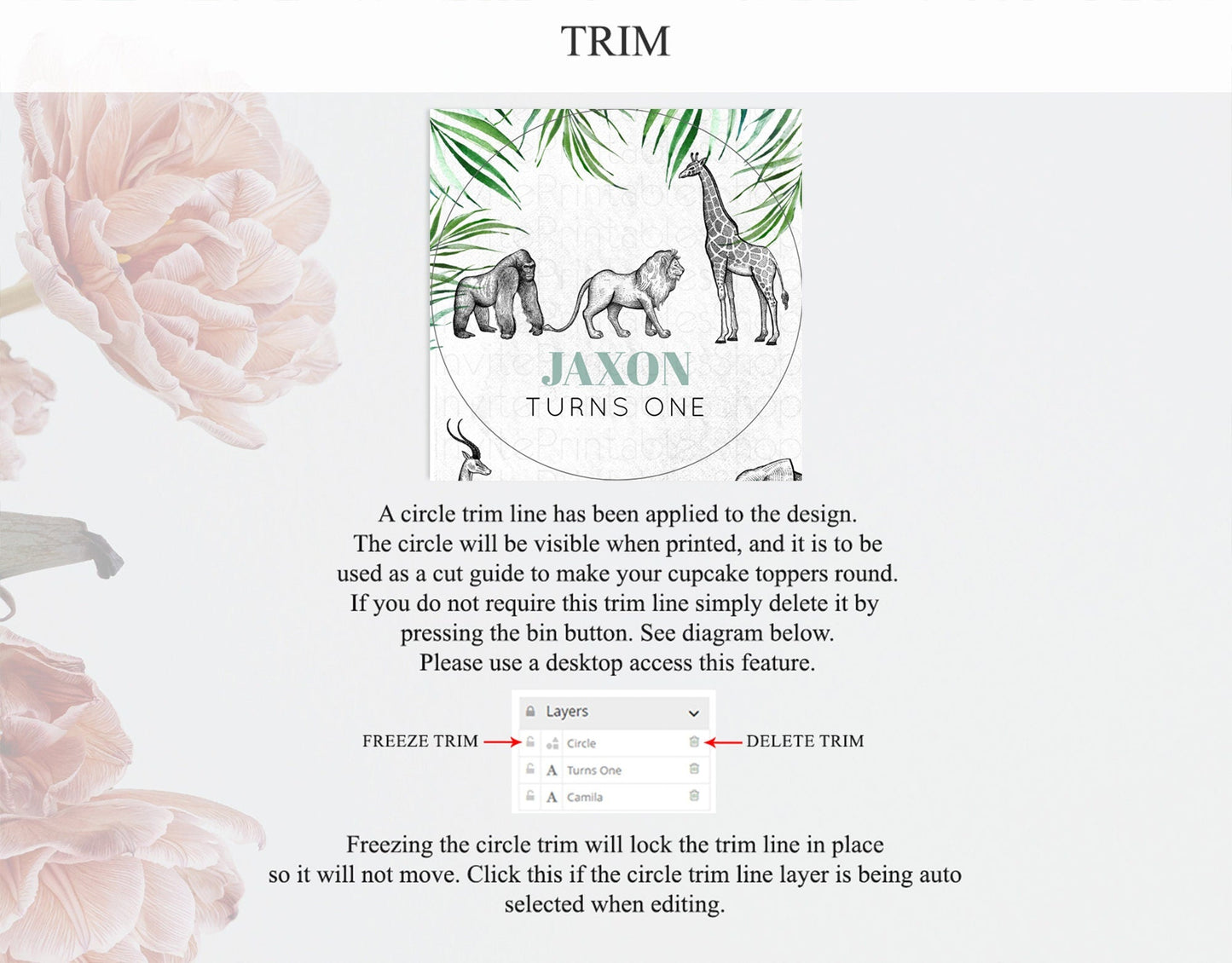 Safari Cupcake Toppers Lion Gorilla Elephant Rhino Tropical Palm Decor Jungle Safari Adventure Zoo Cupcake Topper First Birthday D10853