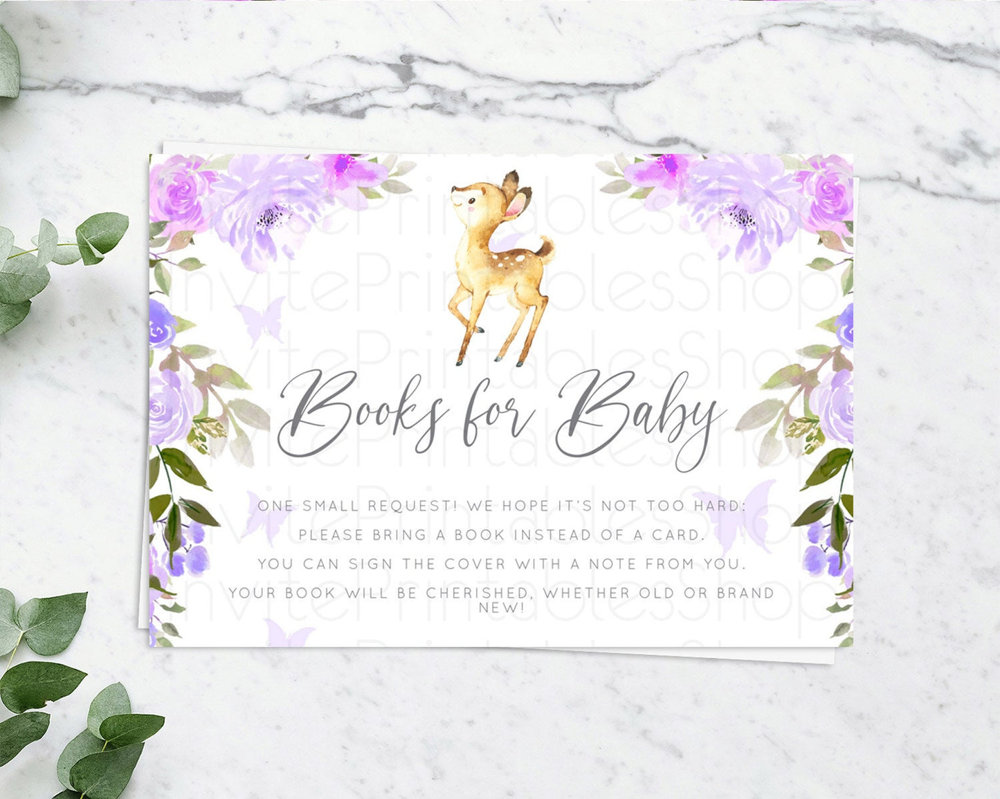 Fawn Books For Baby Card Deer Book Insert Floral Deer Book Card Enchanted Forest Butterfly Pastel Baby Shower Book Poem Request D10916