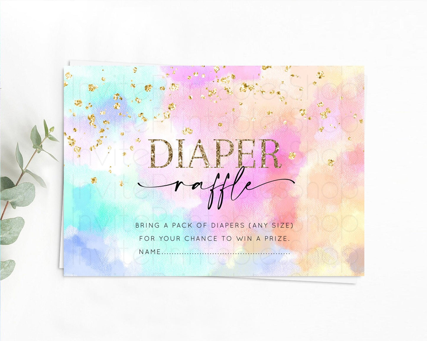 Pastel Diaper Raffle Card Pastel Rainbow Diaper Raffle Insert Colorful Ombre Watercolor Diaper Ticket Confetti Glitter Raffle Game D10667