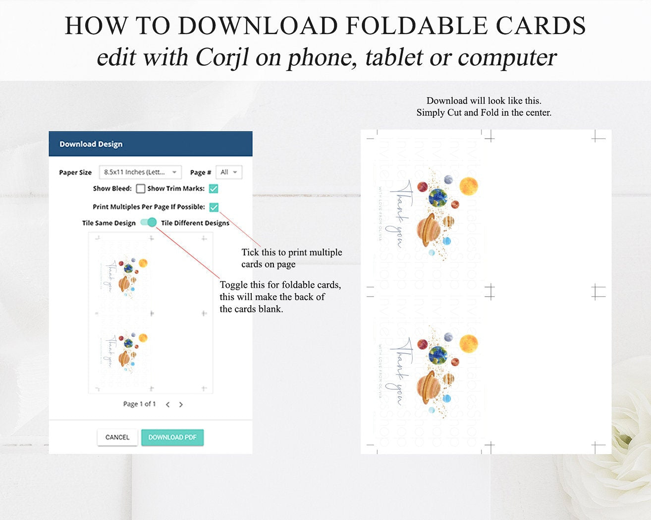 Space Thank you Planets Stars Thank you Folded Cards Pastel Colors Thank you Galaxy Milky Way Thank You Postcard Birthday Baby Shower D10598