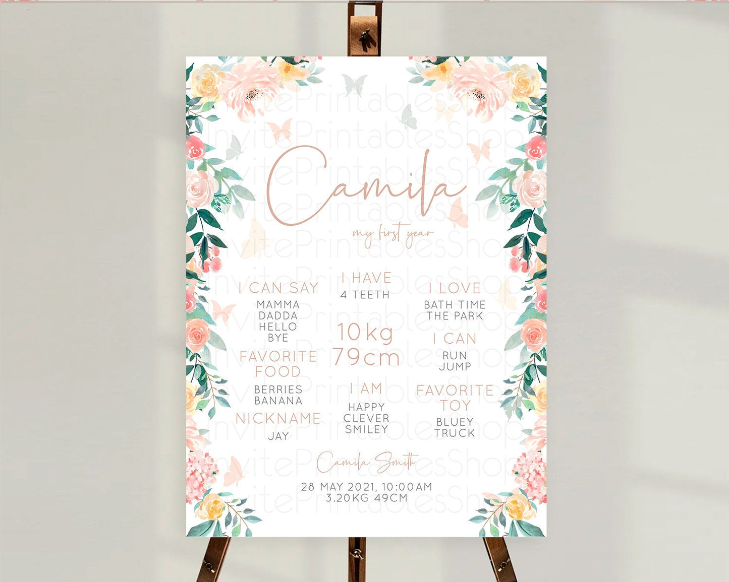 Secret Garden Milestone Board Wildflower First Birthday Milestone Poster Pastel Flowers Milestone Boho Wildflower 1st Birthday Sign D10706