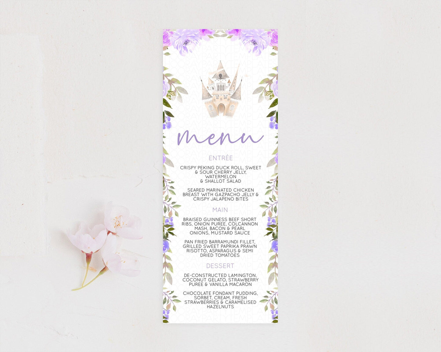 Princess Menu Castle Menu Template Secret Garden Table Decor Enchanted Castle Pastel Floral Dinner Dessert Menu Princess Food Menu D10339