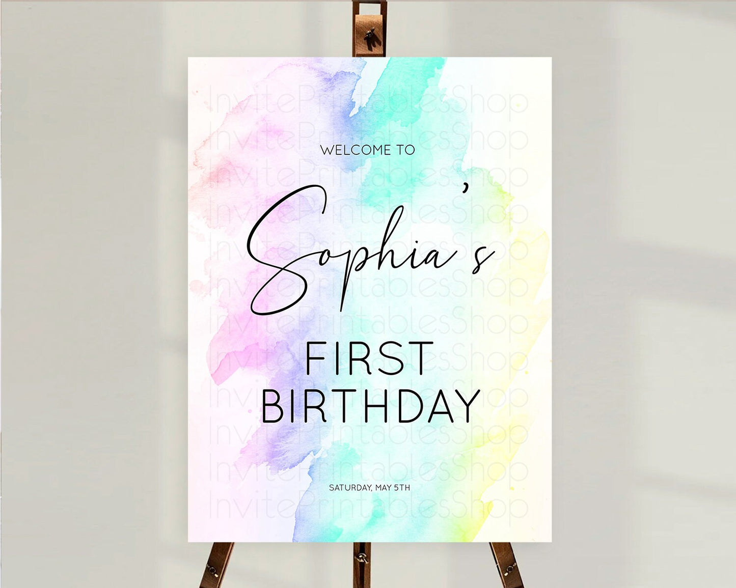 Pastel Welcome Sign Pastel Rainbow Welcome Sign Colorful Rainbow Confetti Watercolor Glitter Pastel First Birthday Welcome Sign D10231